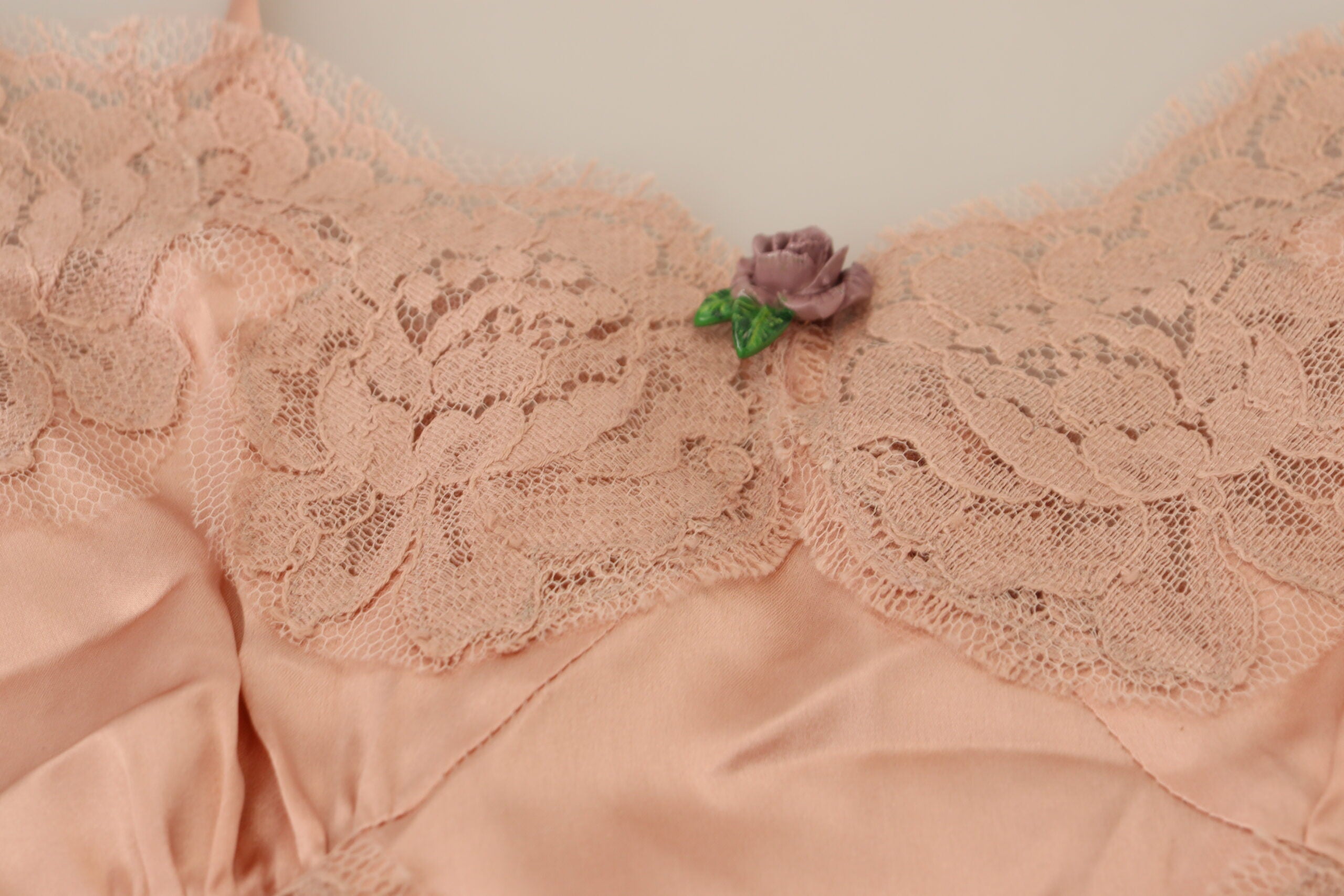 Pink Satin Lace Roses Tank Top Lingerie - ventzia