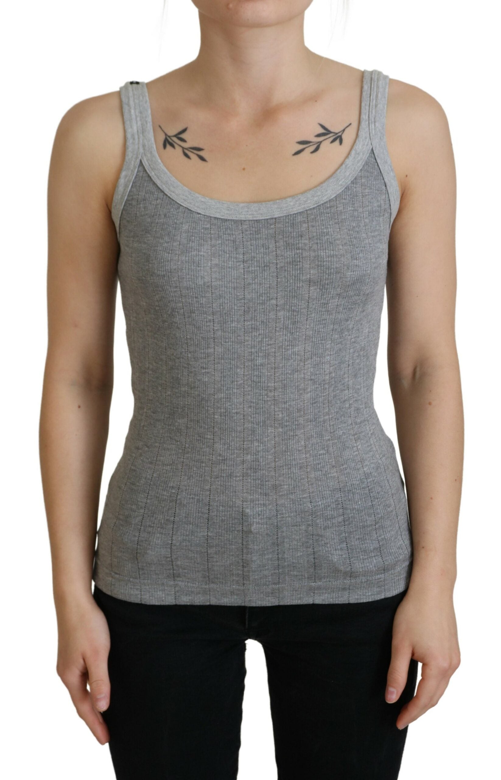 Gray Cotton Modal Canotta Tank Top T-shirt - ventzia
