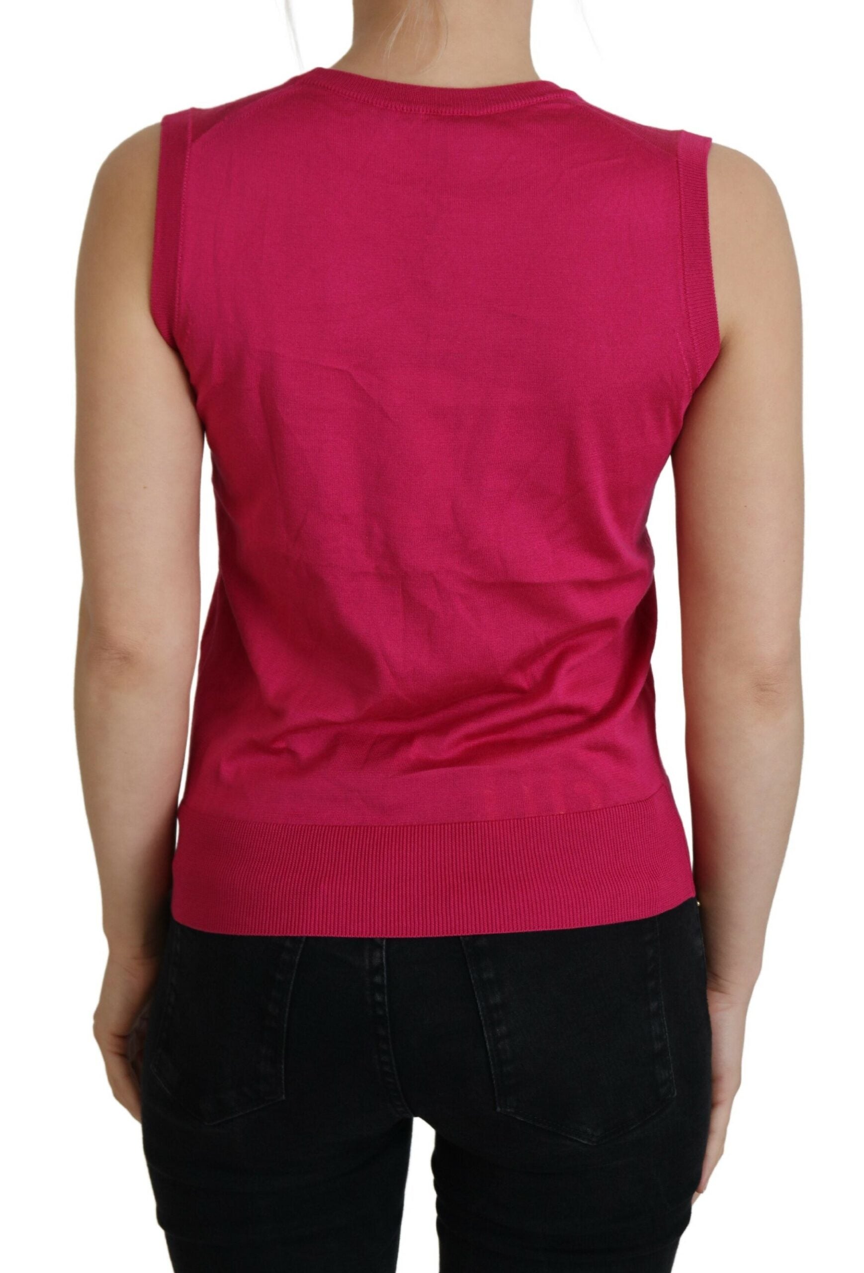 Pink Silk Vest Pullover Crewneck Tank Top - ventzia