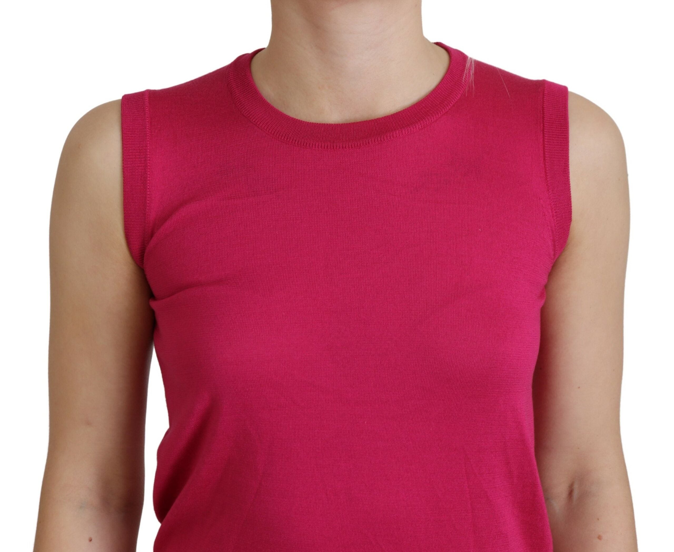 Pink Silk Vest Pullover Crewneck Tank Top - ventzia