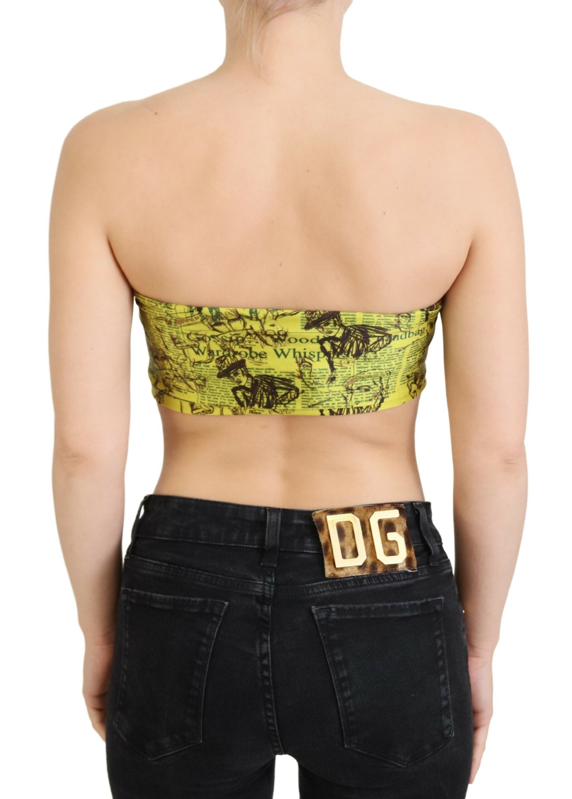 Yellow Newspaper Print Cropped Blouse - ventzia