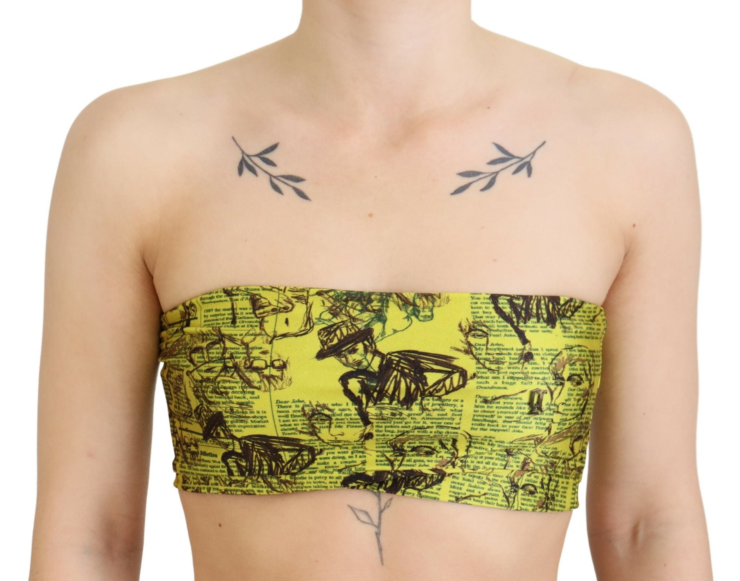 Yellow Newspaper Print Cropped Blouse - ventzia