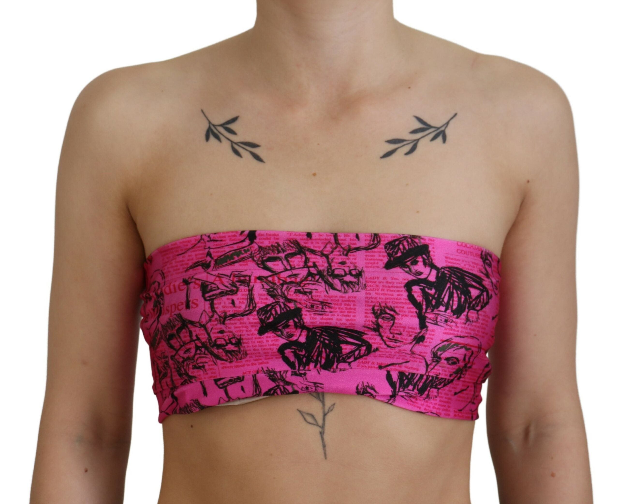 Pink Newspaper Print Bra Cropped Blouse - ventzia