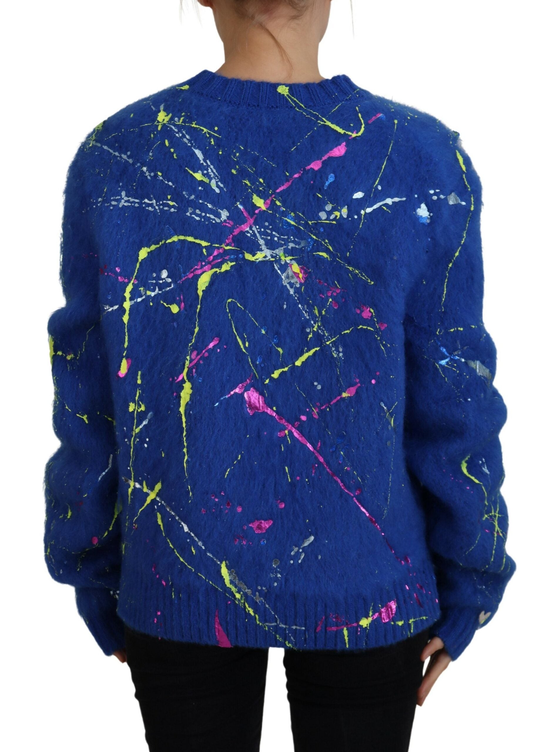 Blue Color Splash Mohair Cardigan Sweater