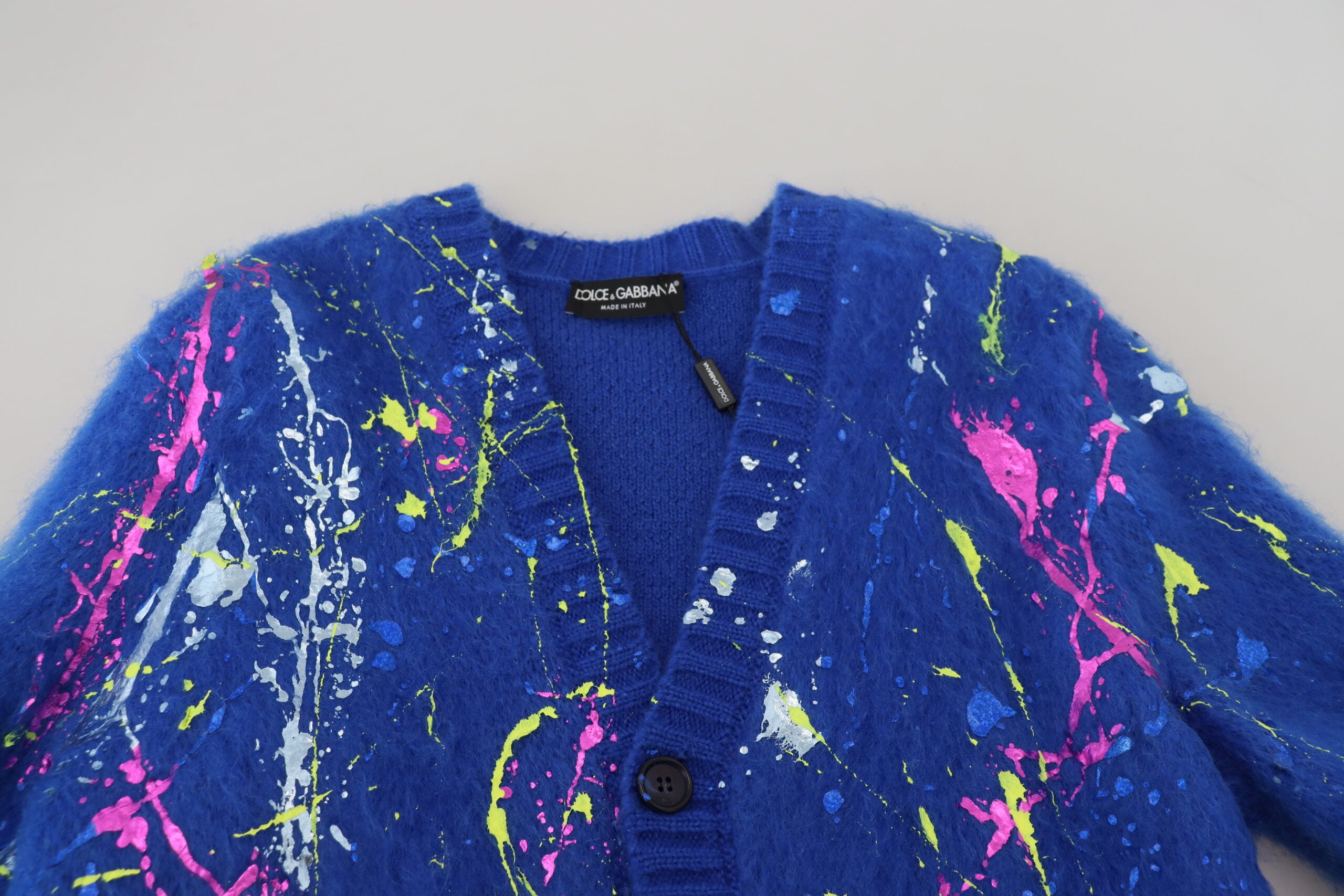 Blue Color Splash Mohair Cardigan Sweater