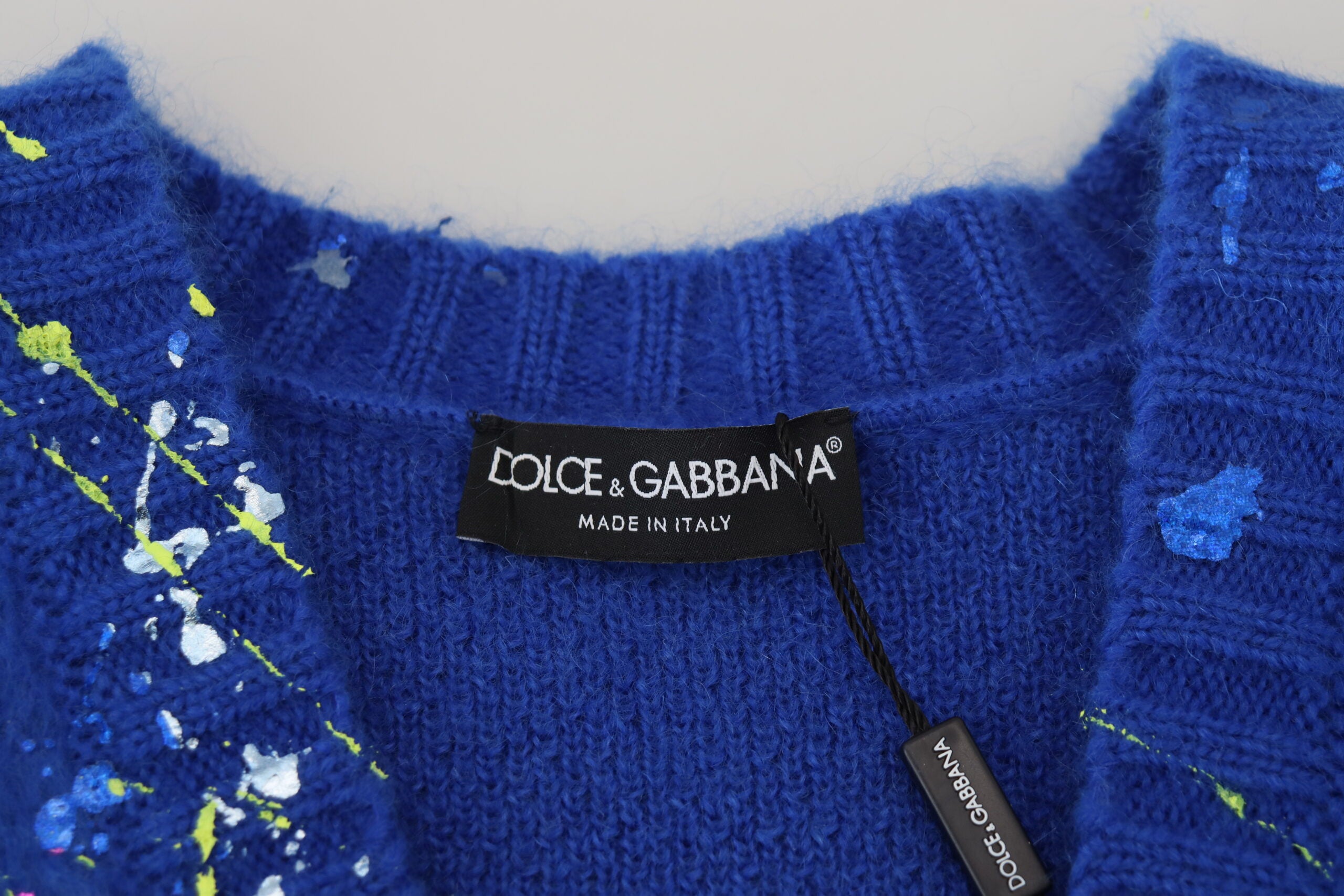 Blue Color Splash Mohair Cardigan Sweater