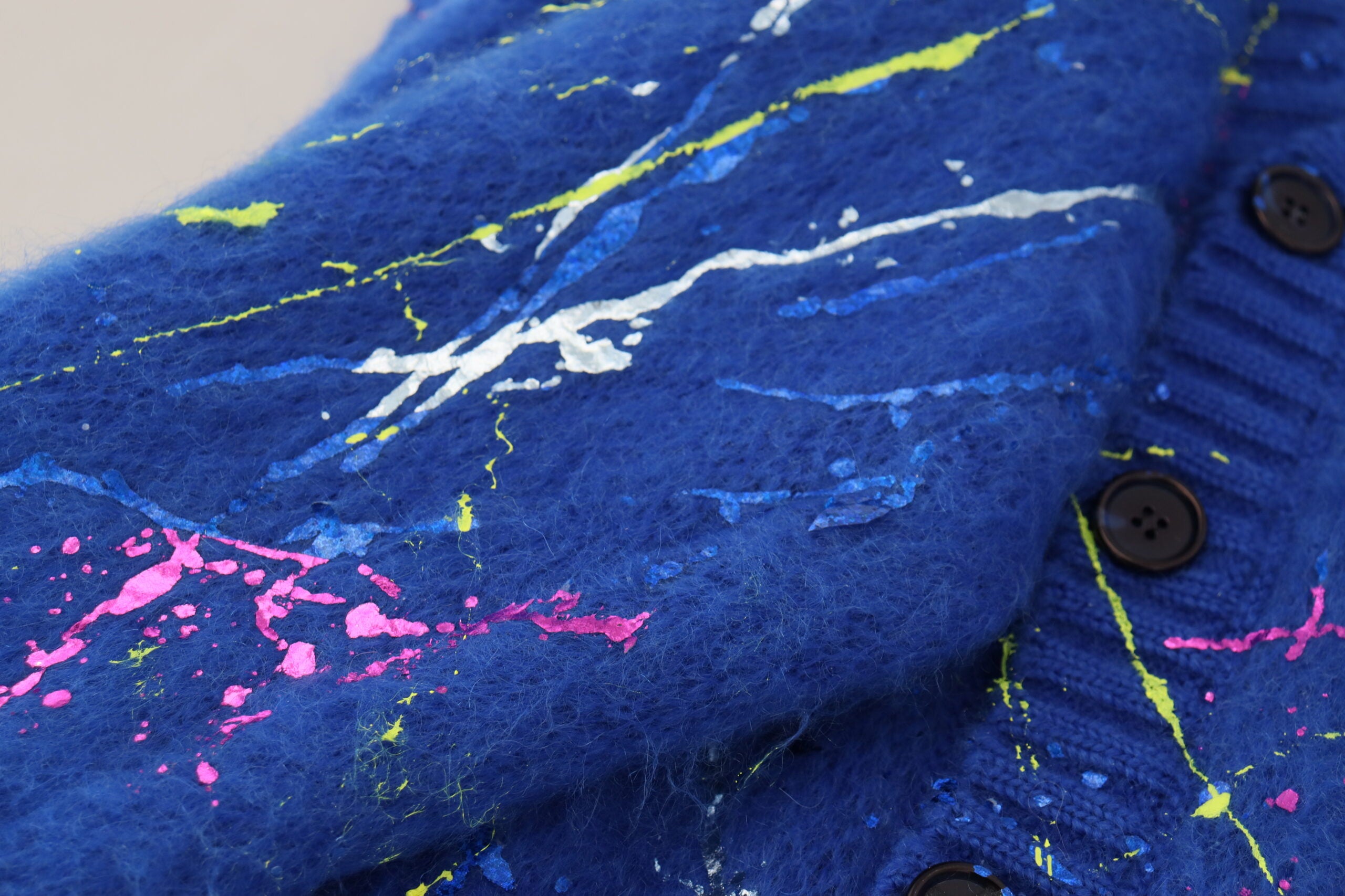 Blue Color Splash Mohair Cardigan Sweater
