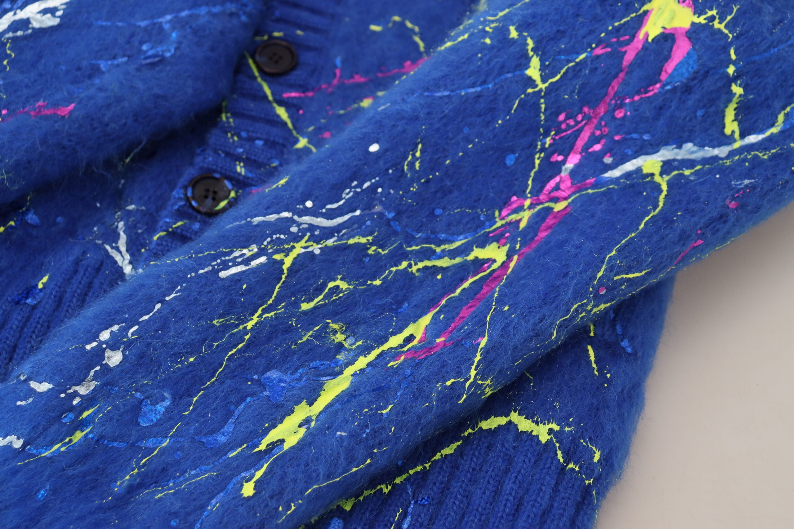 Blue Color Splash Mohair Cardigan Sweater