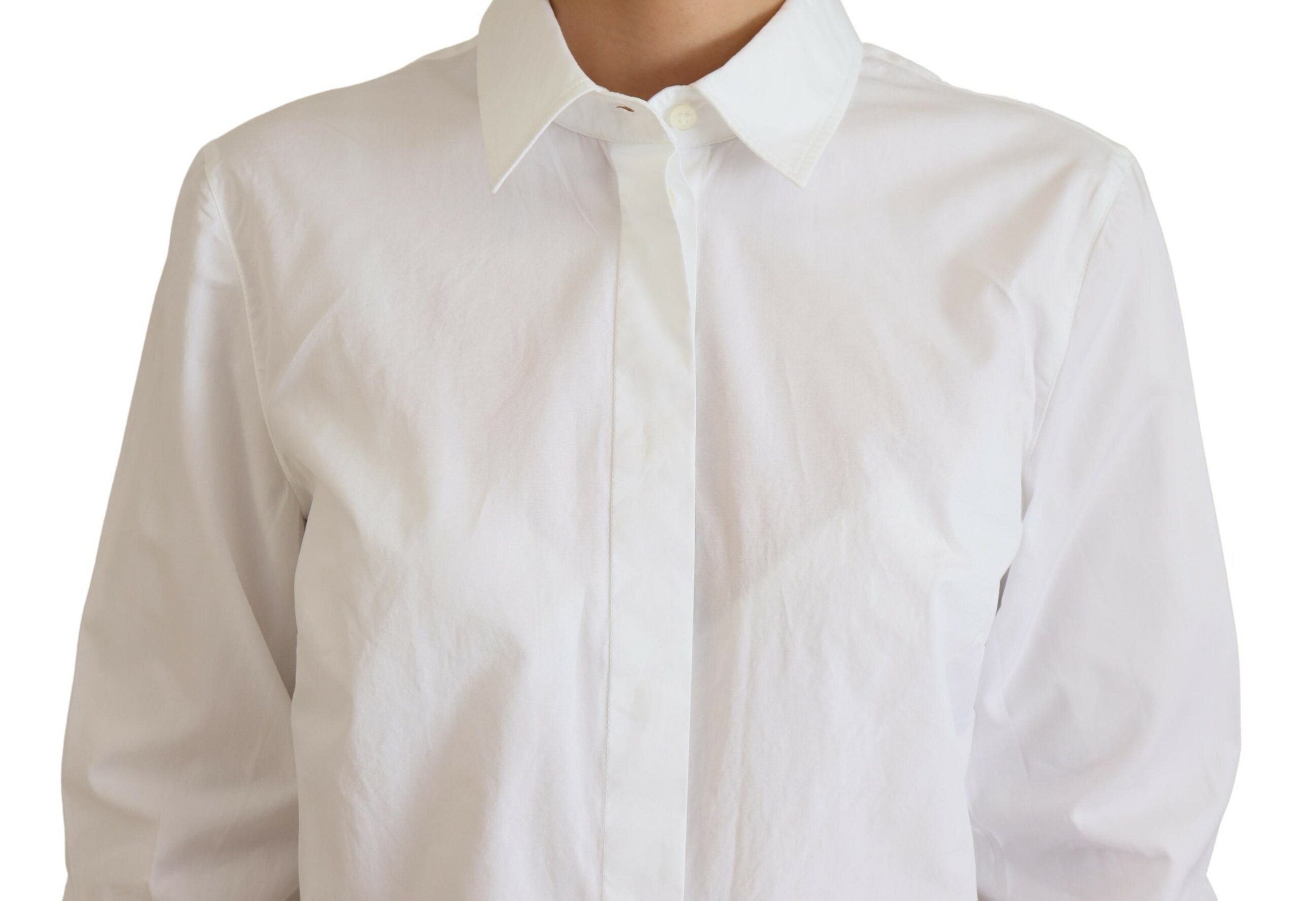 White Cotton Collared Long Sleeves Formal Top - ventzia