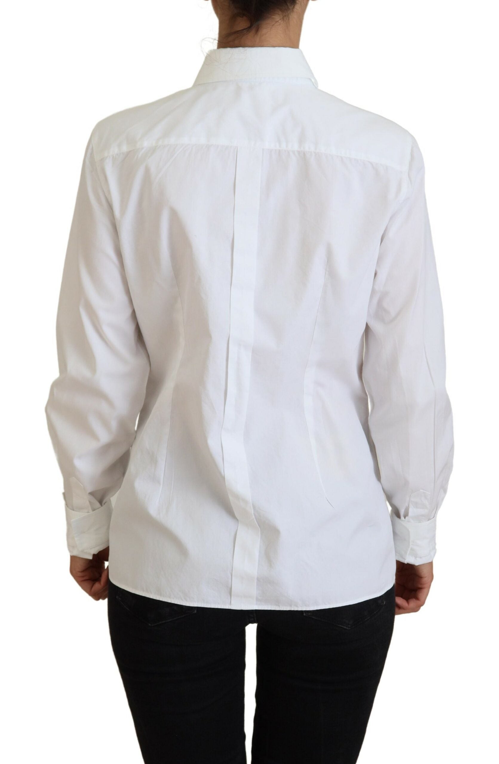 White Cotton Collared Long Sleeves Formal Top - ventzia