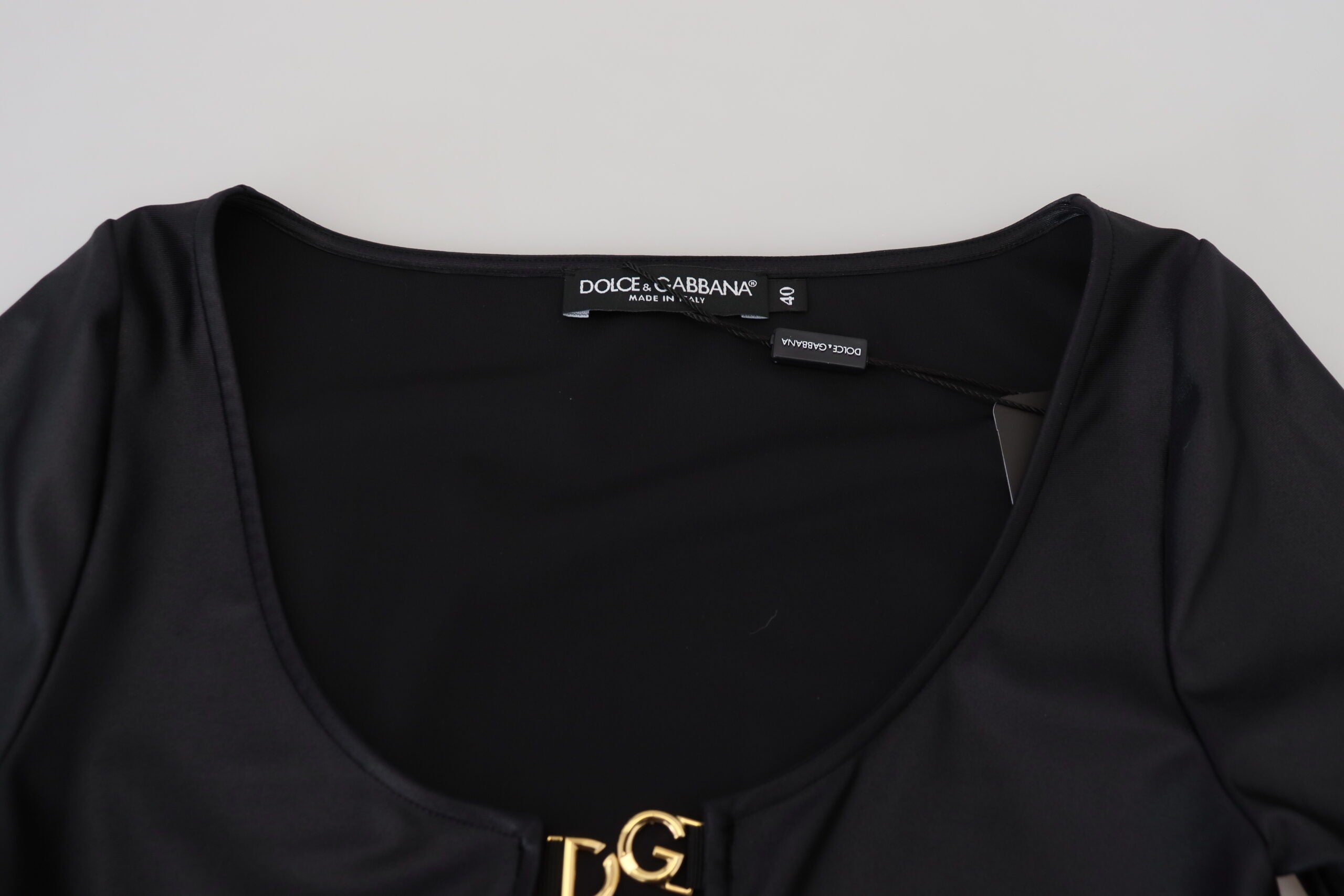 Black Cotton Stretch Open Chest 3/4 Sleeve Top - ventzia