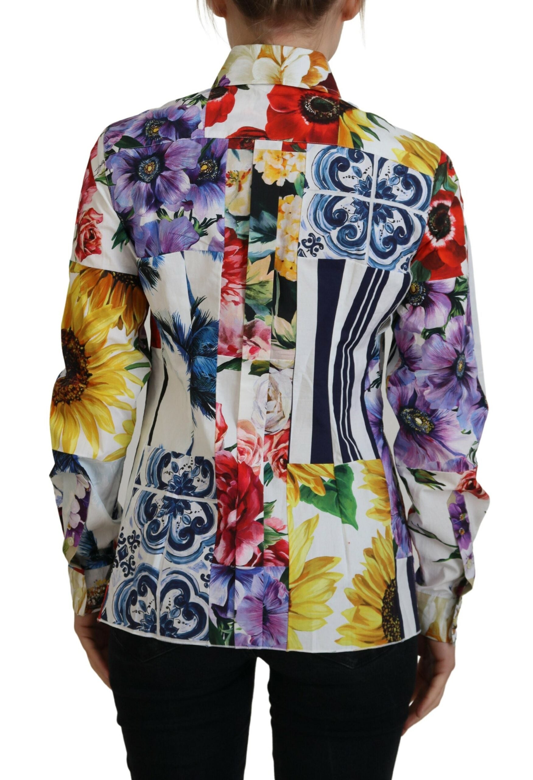 Multicolor Floral Cotton Collared Blouse Top - ventzia