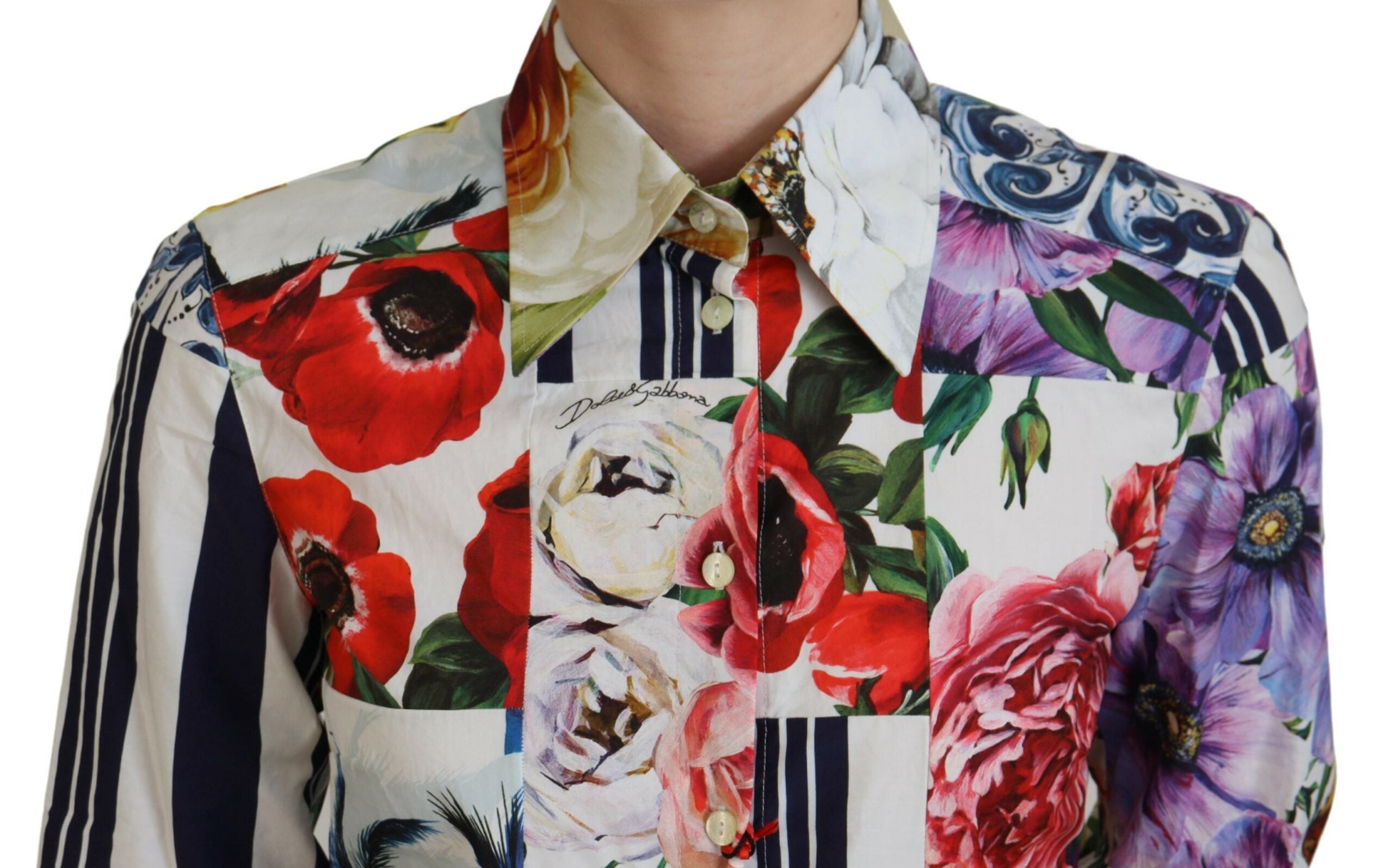 Multicolor Floral Cotton Collared Blouse Top - ventzia