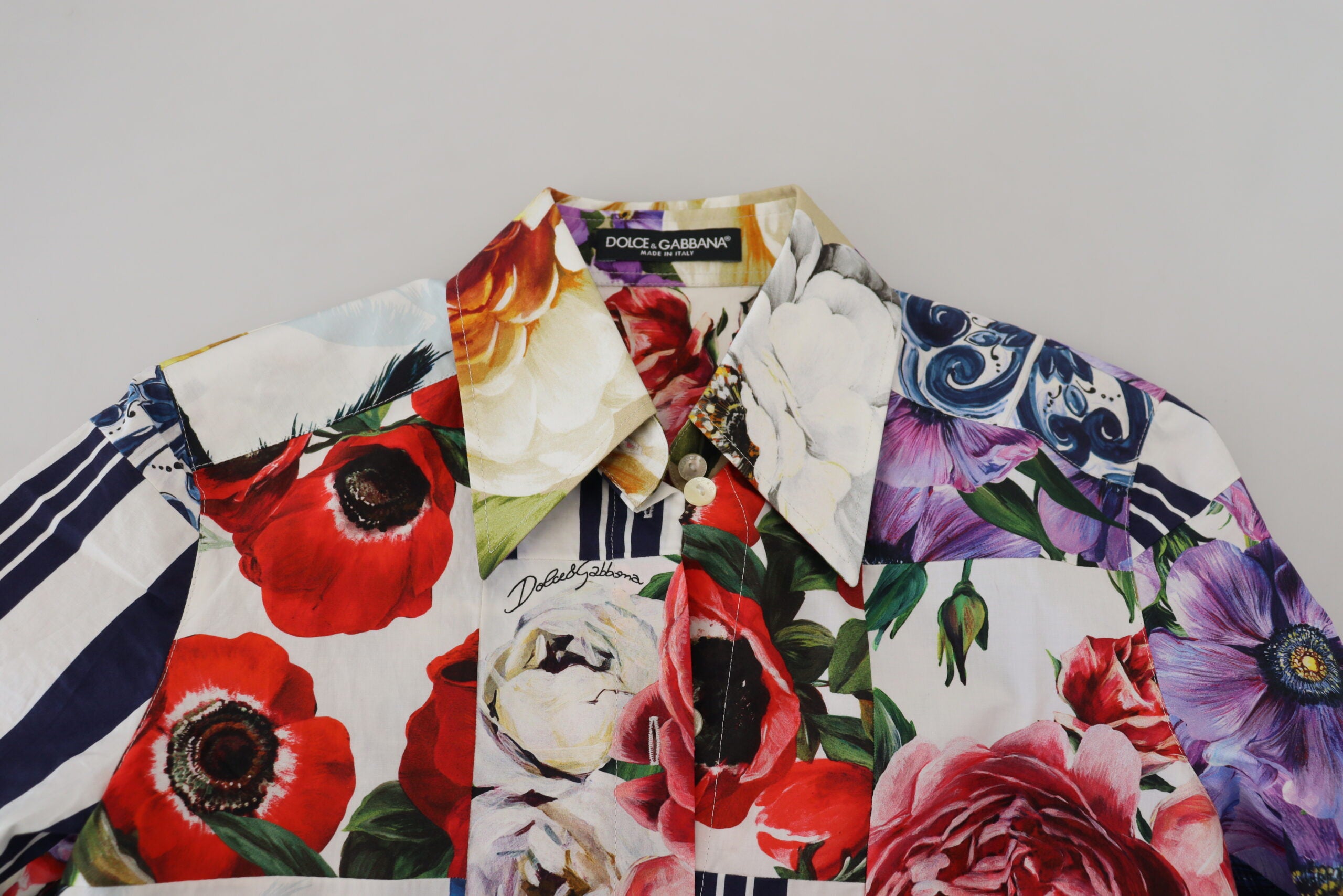 Multicolor Floral Cotton Collared Blouse Top - ventzia