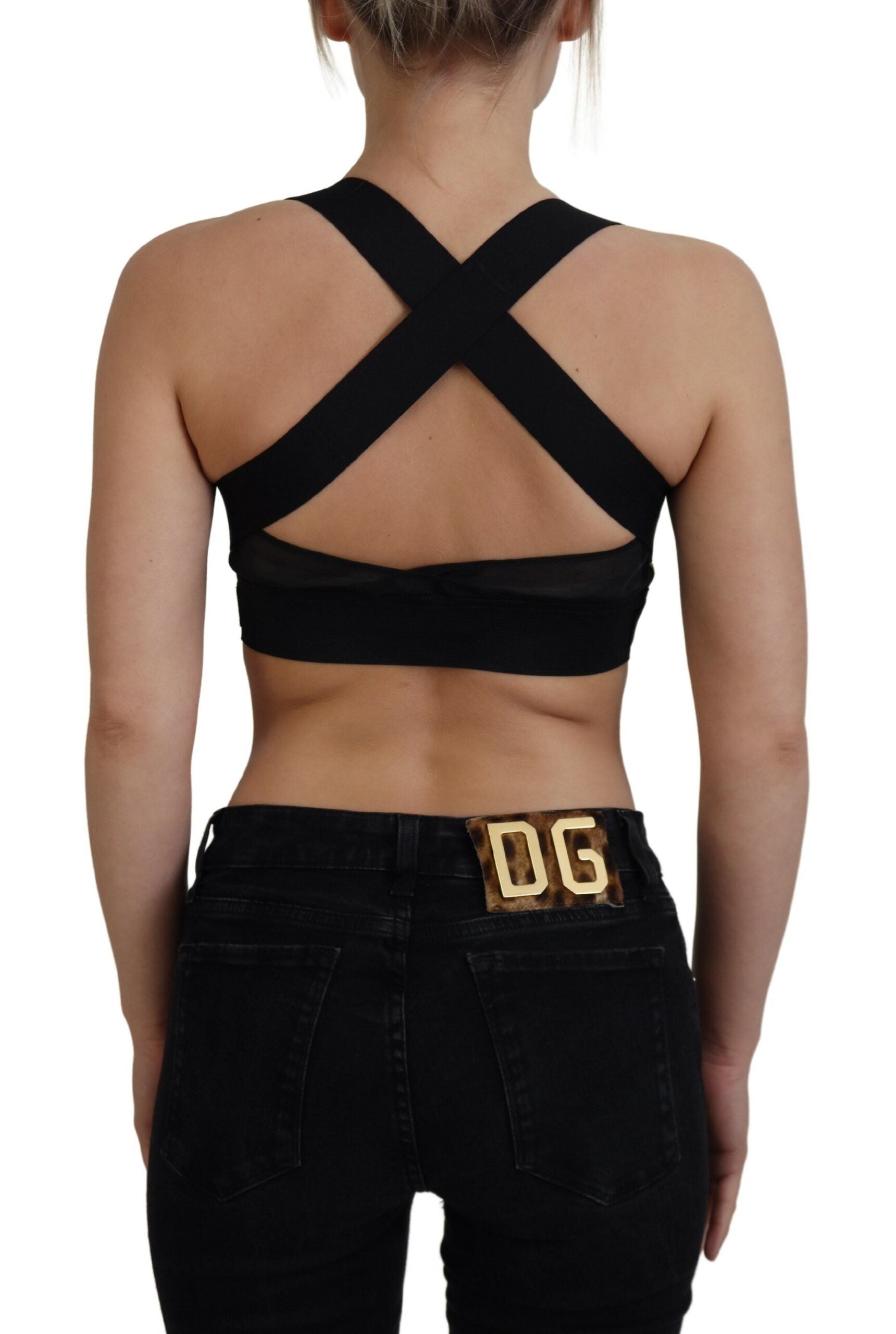 Black Gold Sleeveless Cropped Bustier Top - ventzia