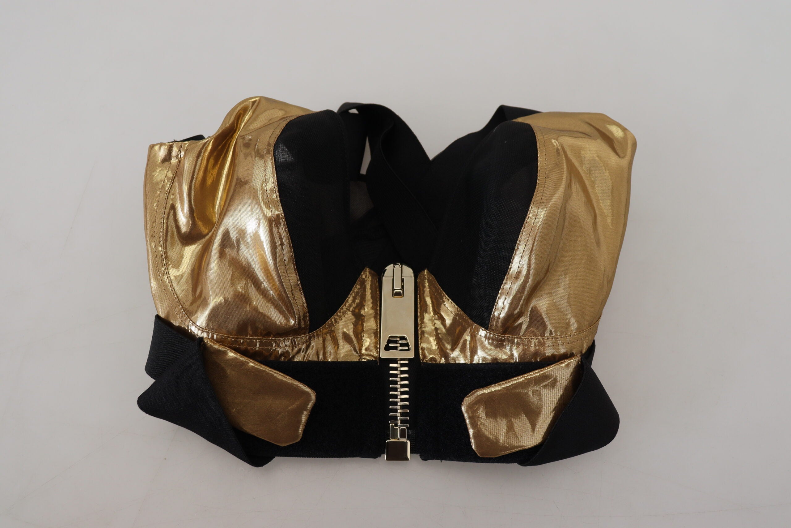 Black Gold Sleeveless Cropped Bustier Top - ventzia