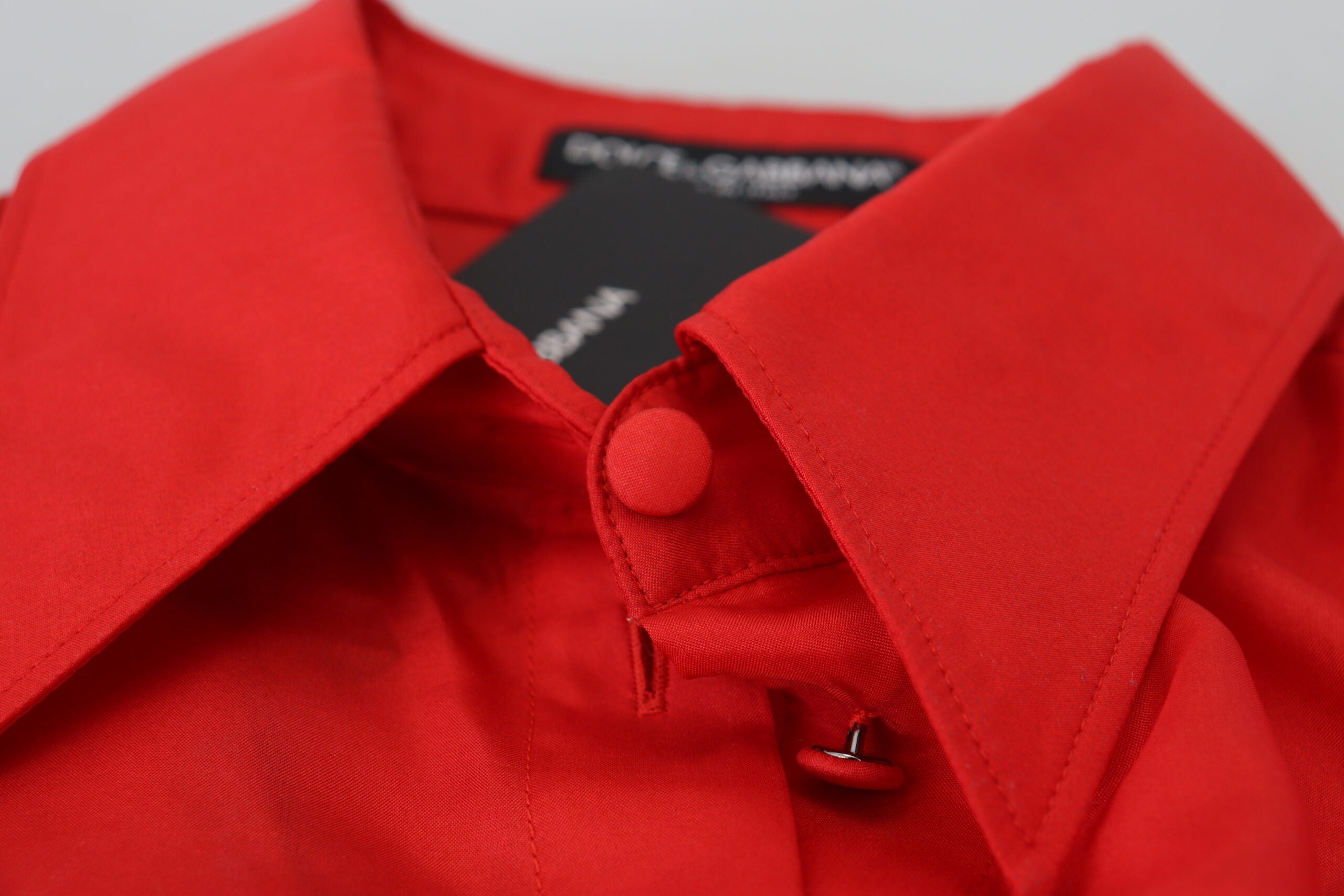 Red Silk Collared Long Sleeves Dress Shirt Top - ventzia