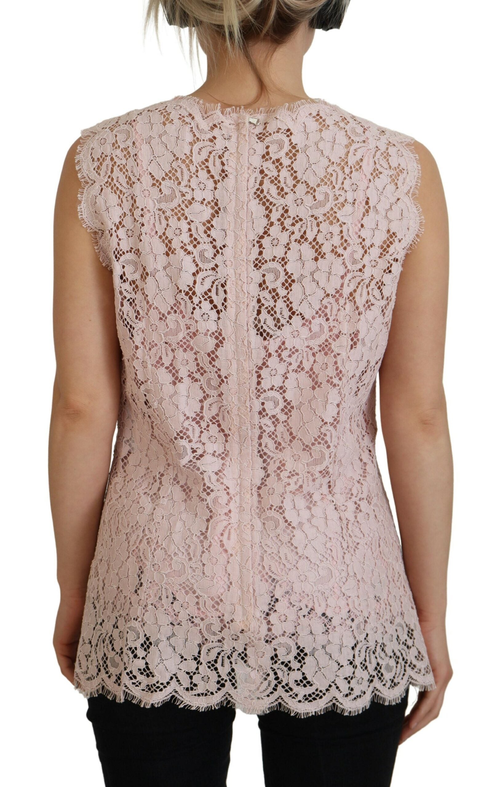 Pink Floral Lace Sleeveless Tank Blouse Top - ventzia