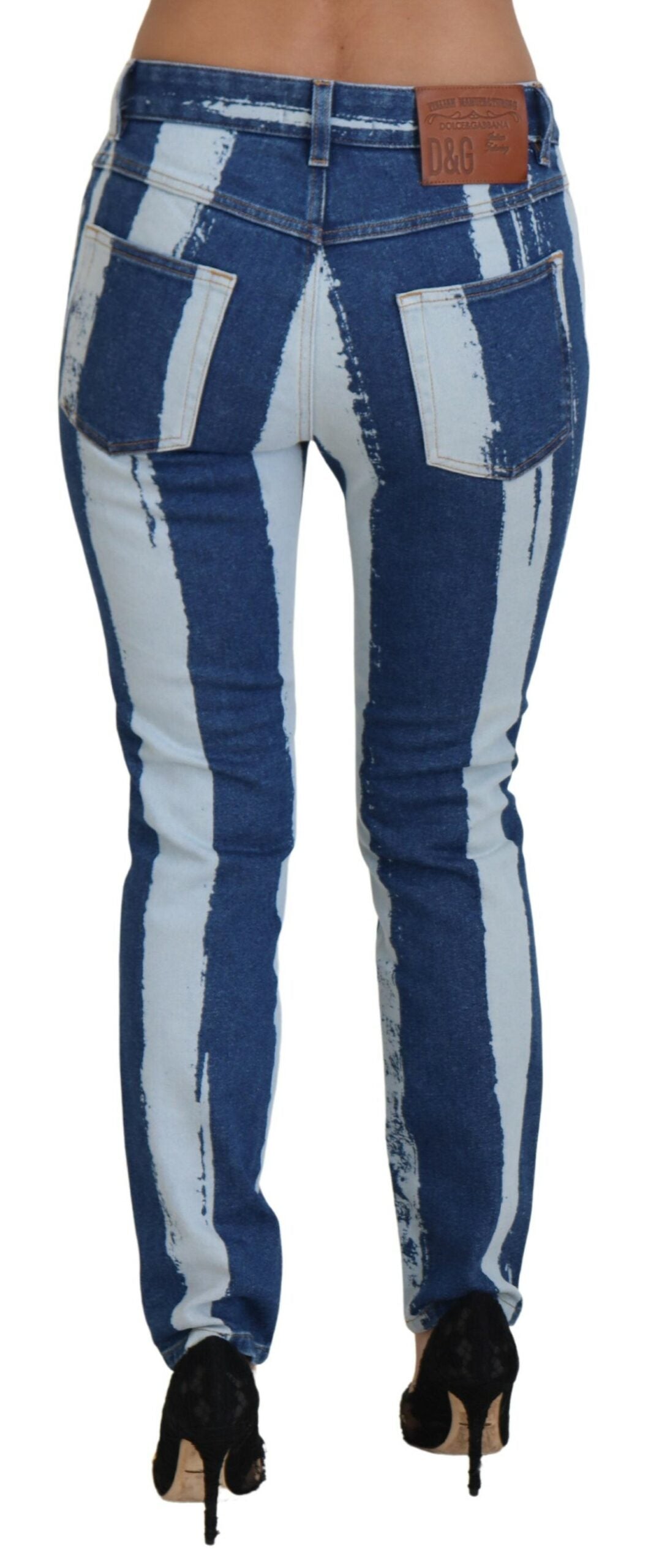 Cobalt Blue Stripes Skinny Denim Cotton Jeans - ventzia