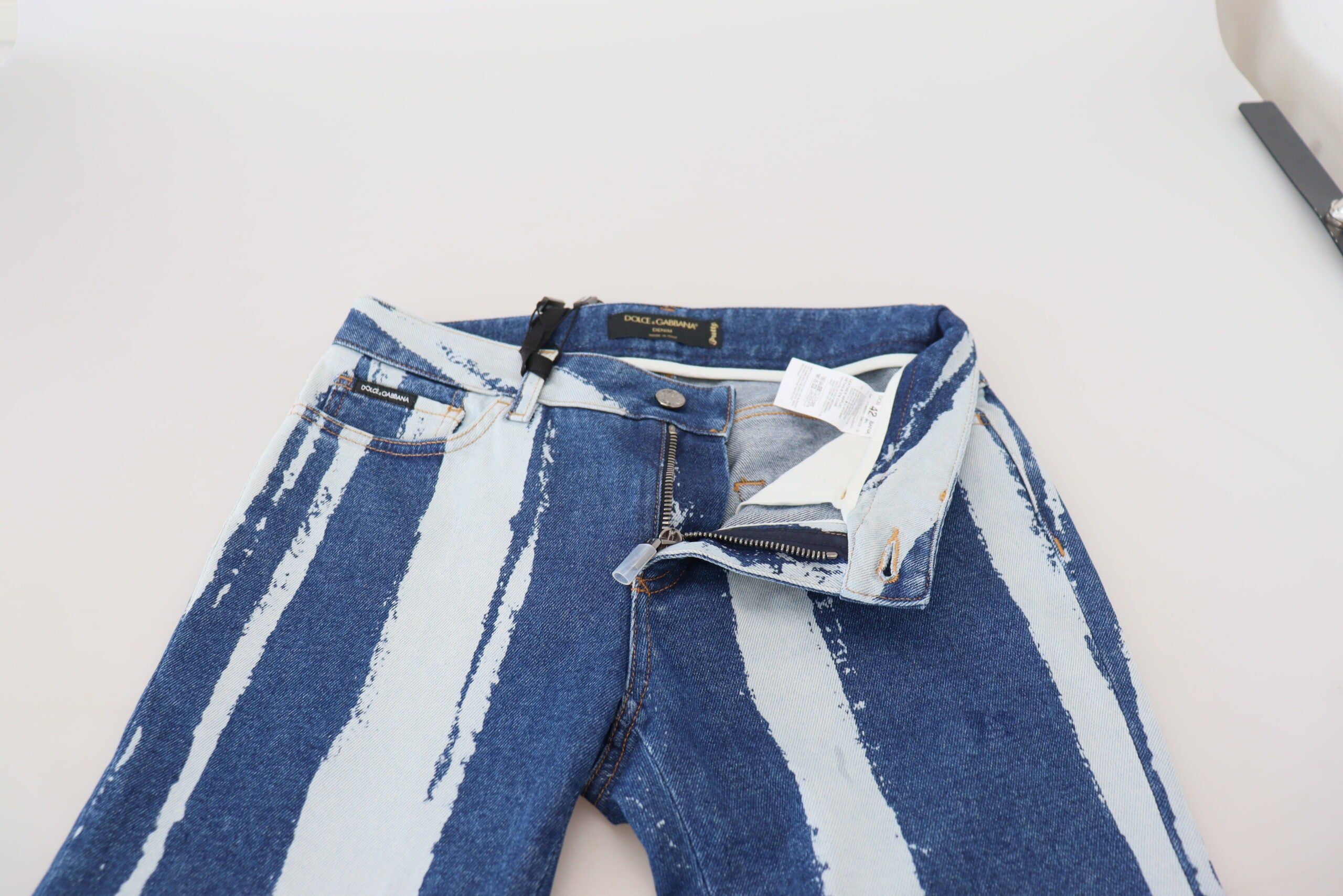 Cobalt Blue Stripes Skinny Denim Cotton Jeans - ventzia