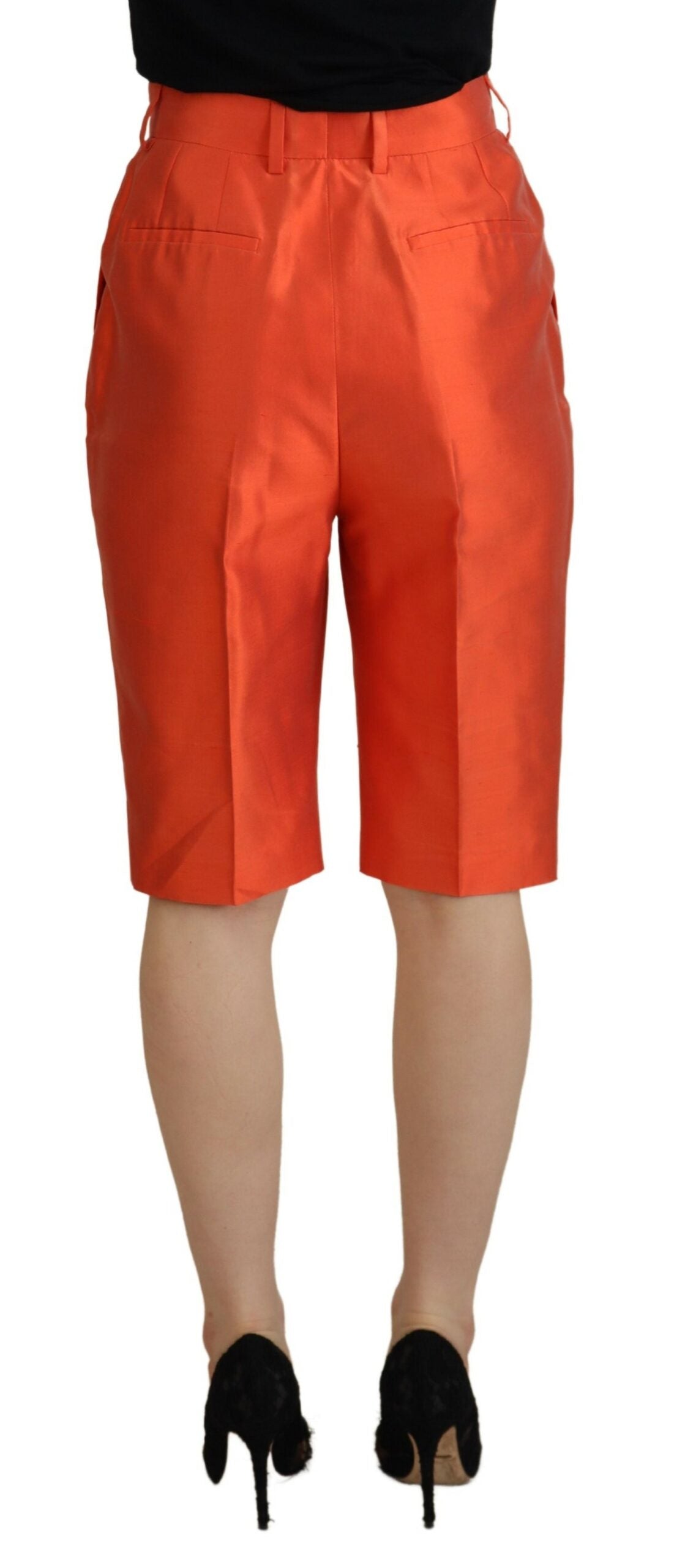 Orange Silk High Waist Cropped Pants - ventzia