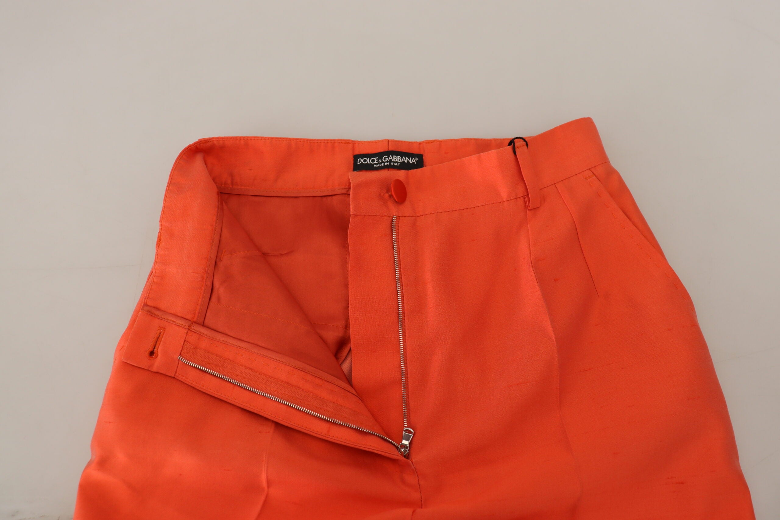Orange Silk High Waist Cropped Pants - ventzia