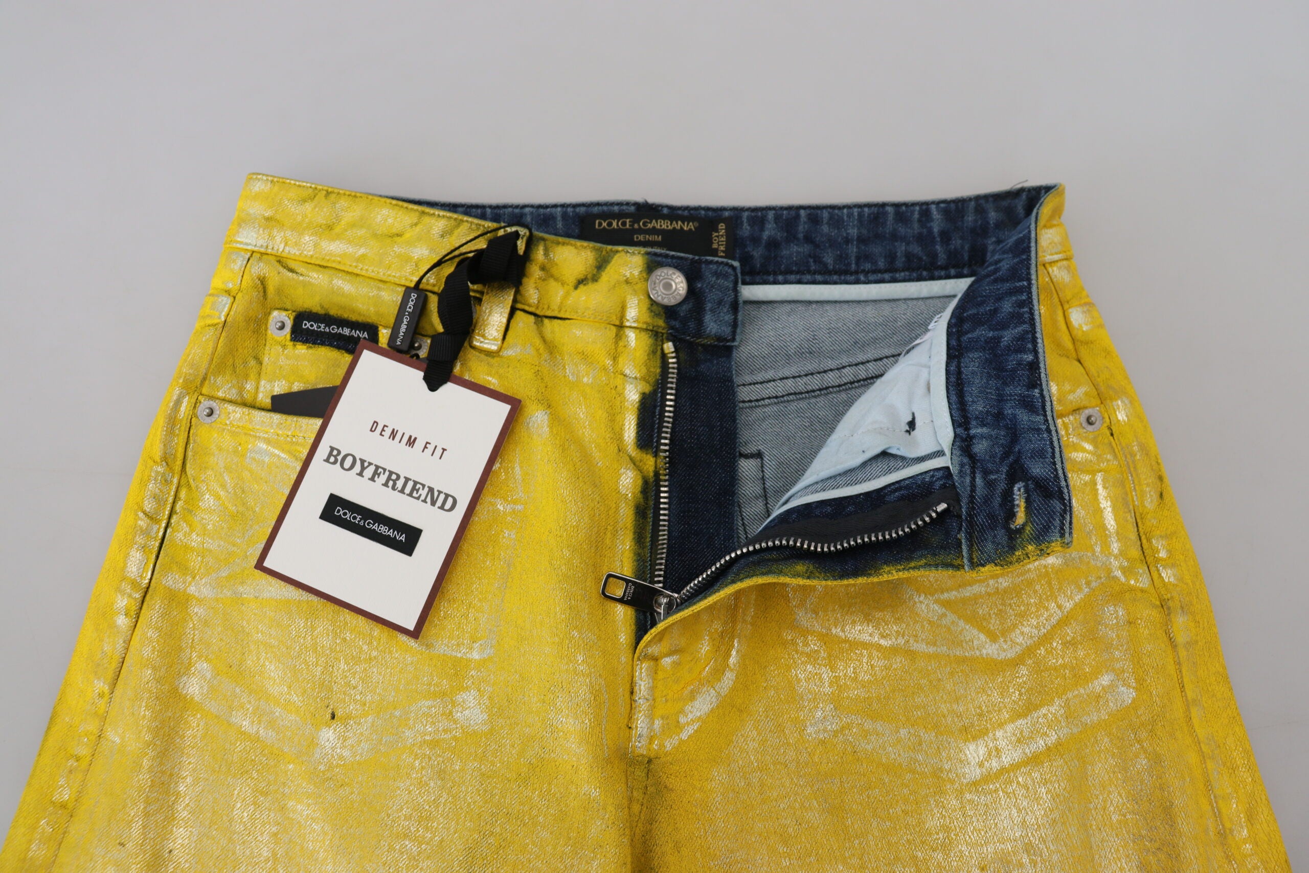 Yellow Leopard Cotton Straight Denim Jeans - ventzia