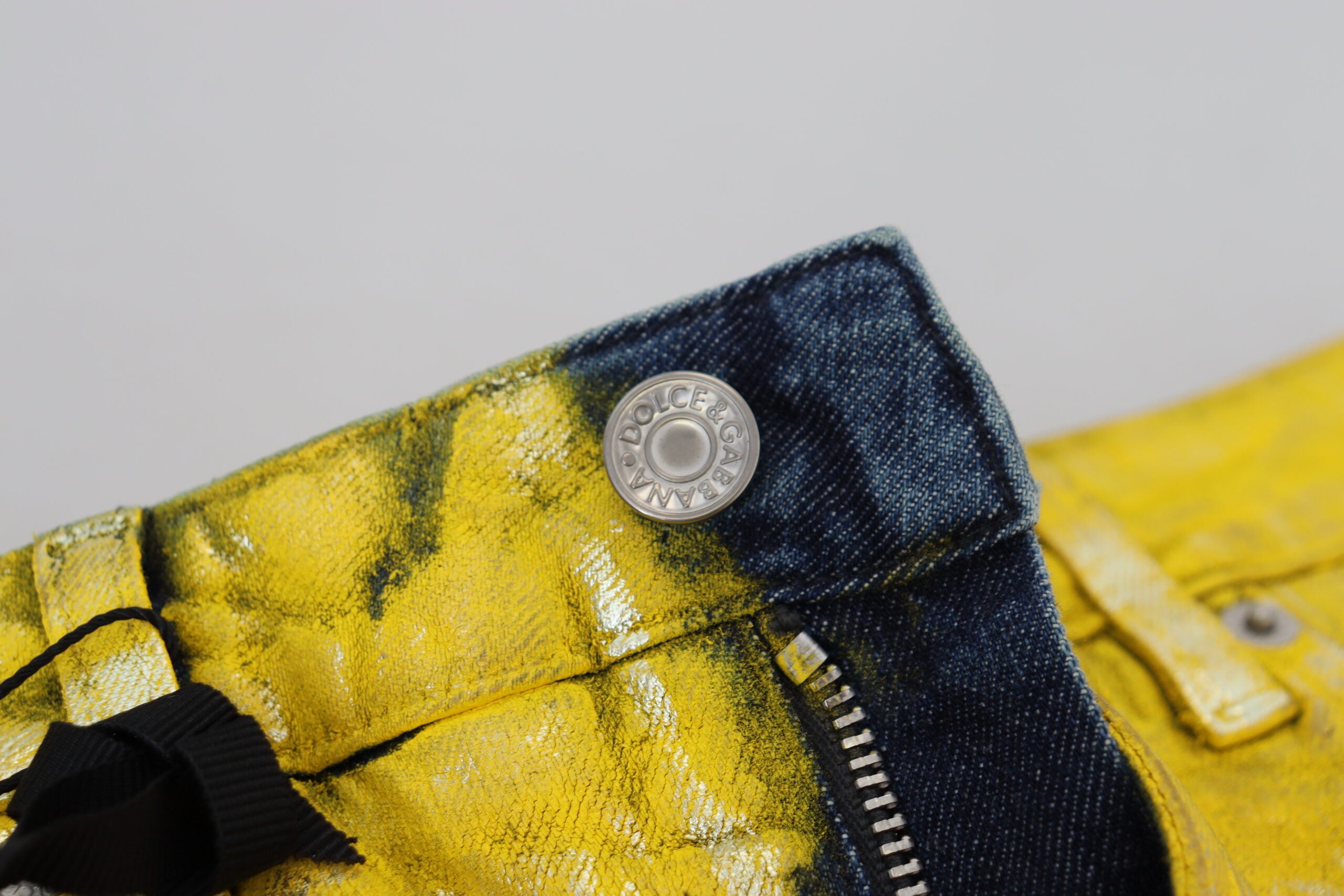 Yellow Leopard Cotton Straight Denim Jeans - ventzia