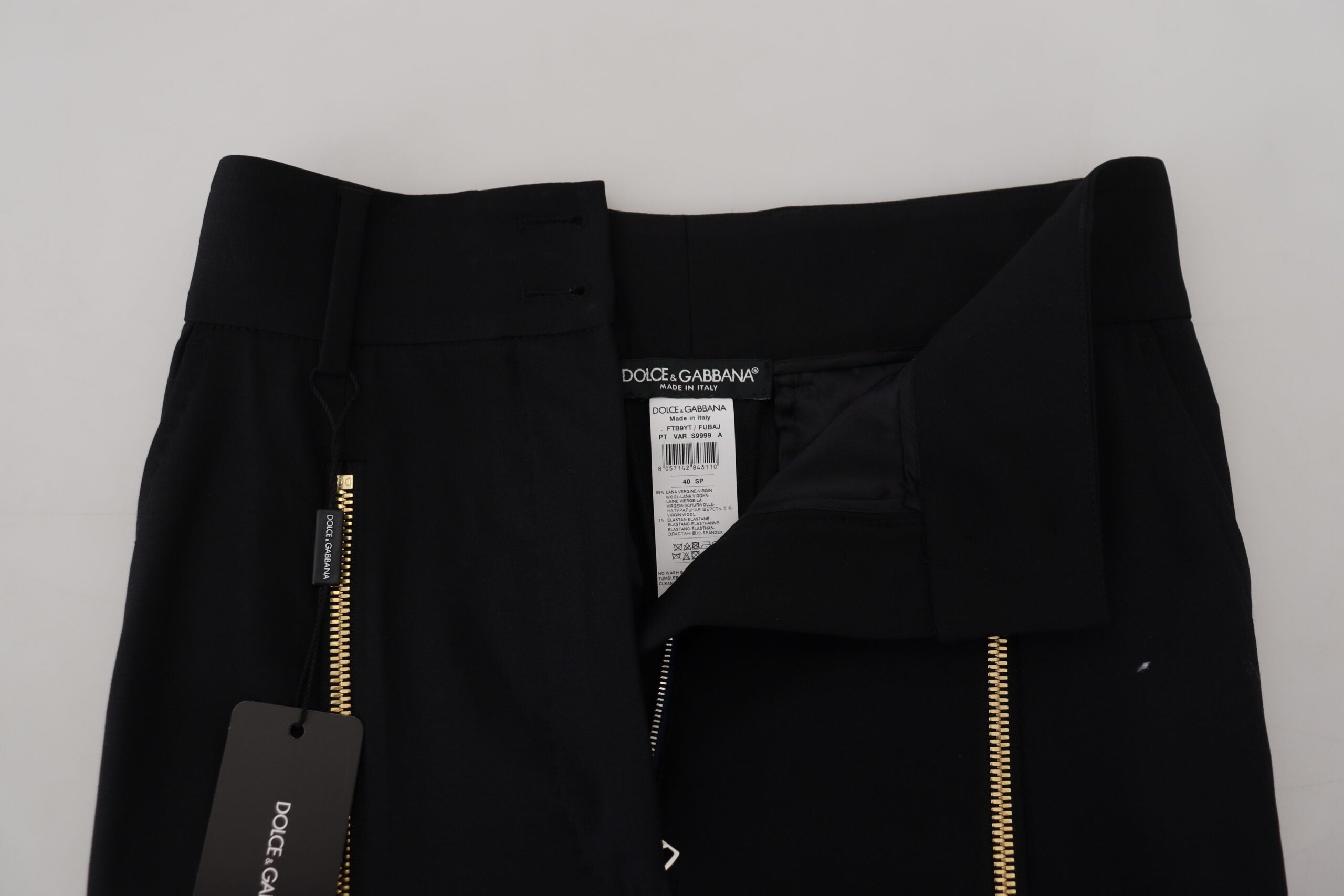 Black Wool High Waist Tapered Pants - ventzia
