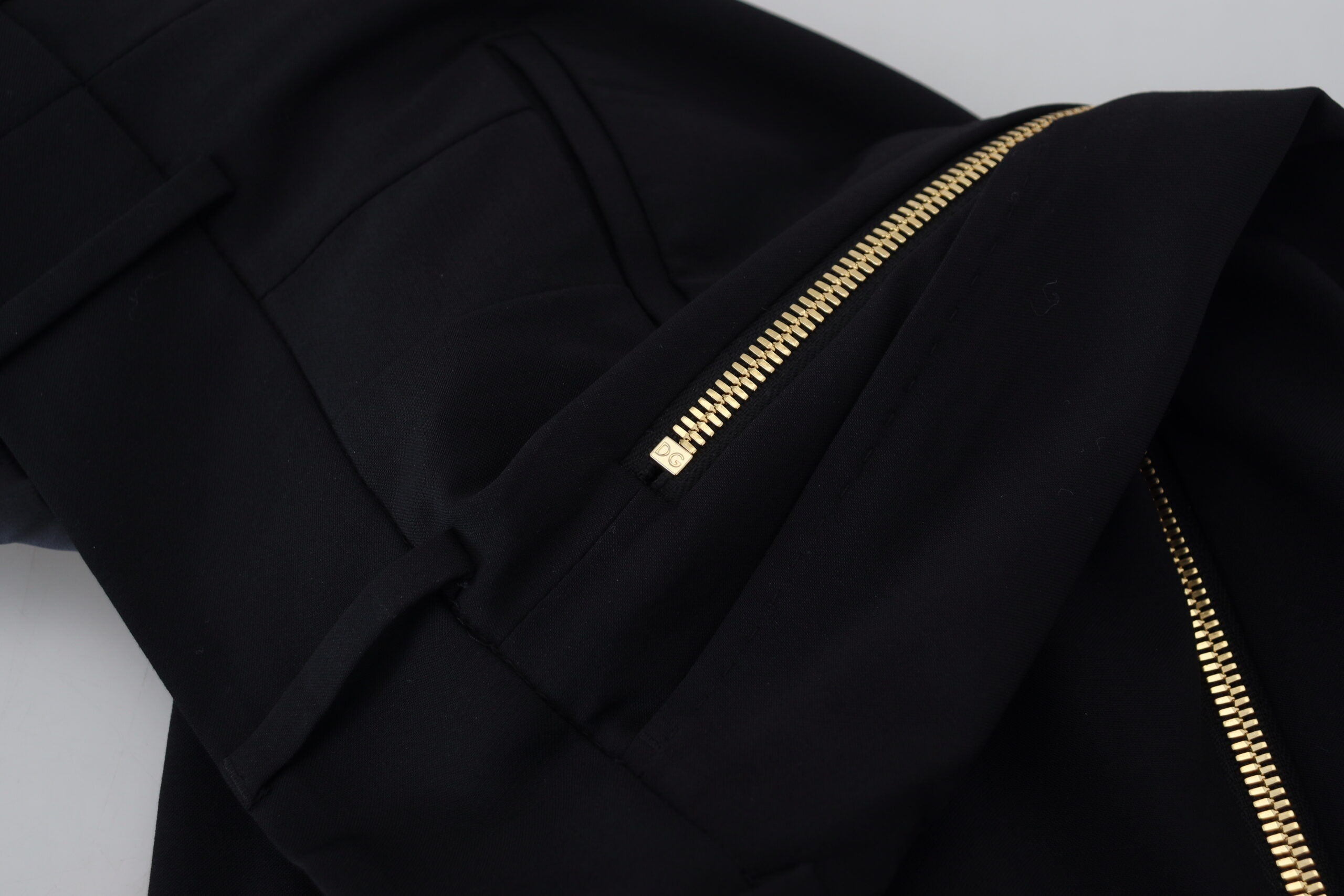 Black Wool High Waist Tapered Pants - ventzia