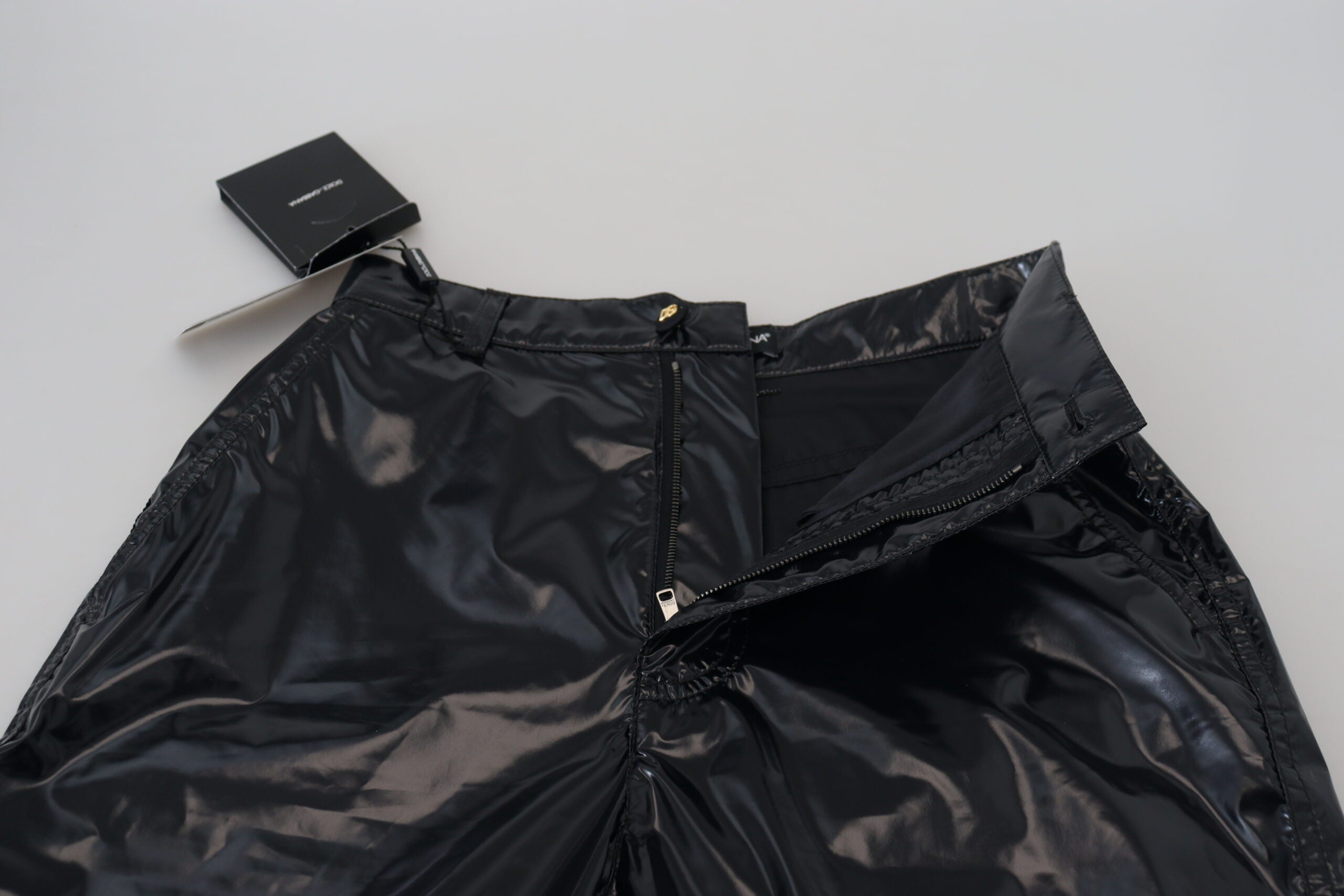 Black Nylon High Waist Skinny Pants - ventzia