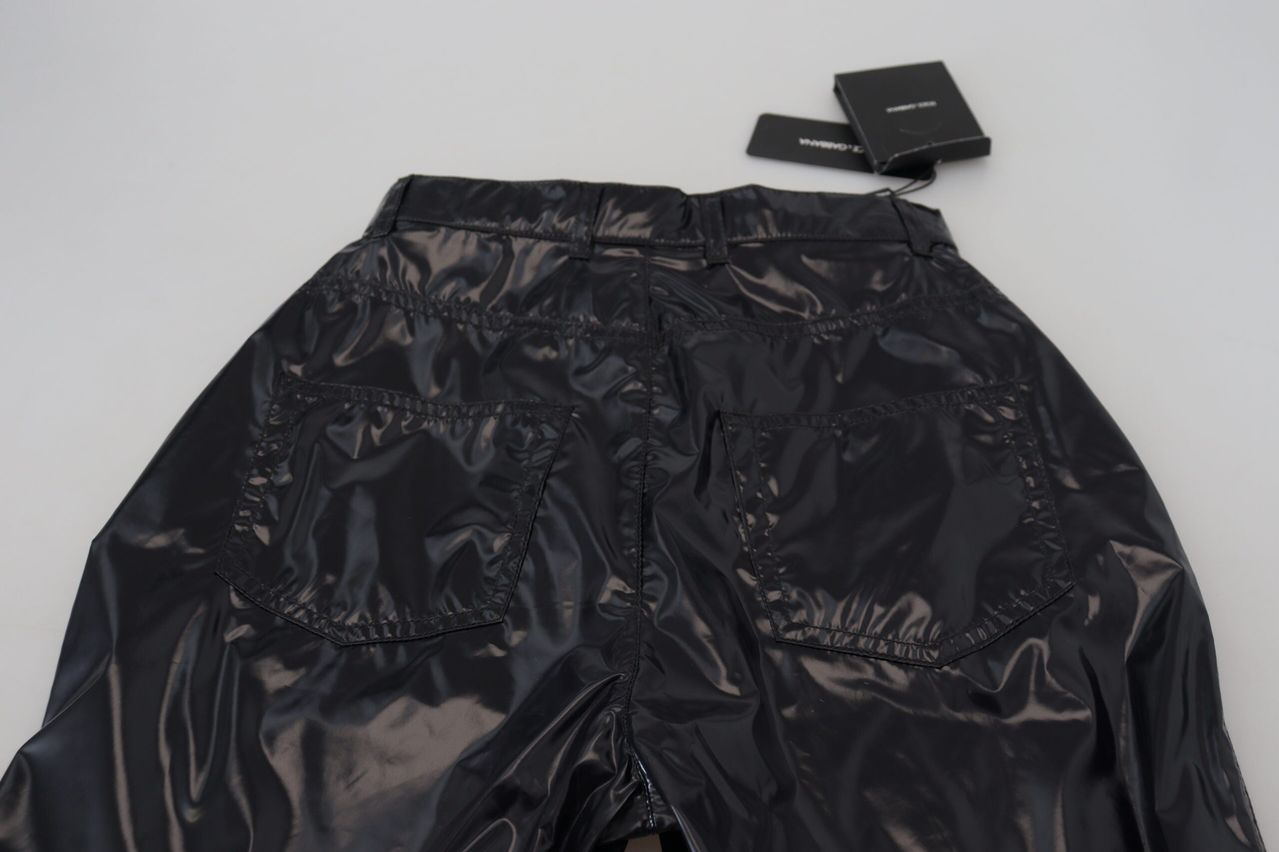 Black Nylon High Waist Skinny Pants - ventzia
