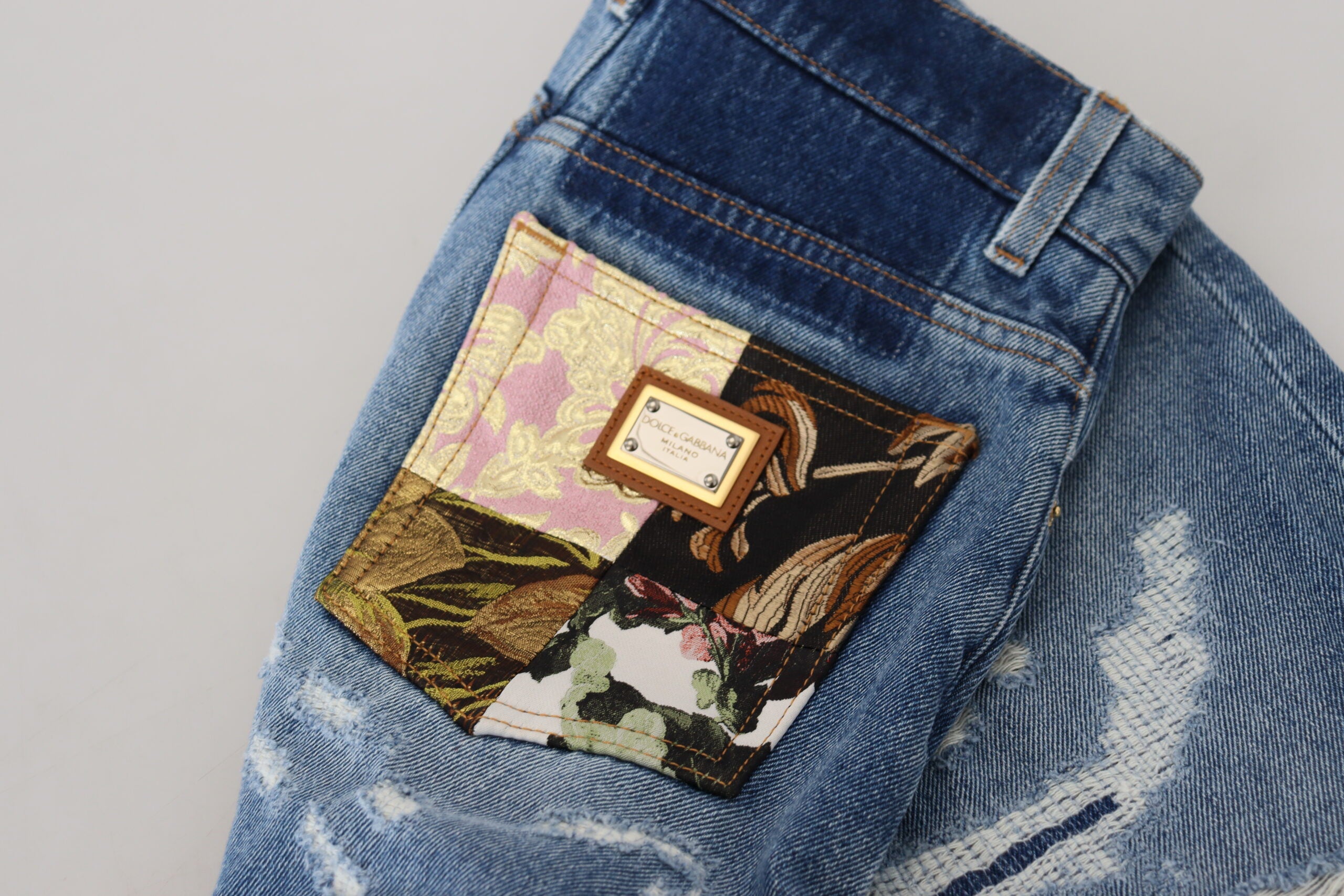 Blue Tattered Skinny Denim Cotton Jeans - ventzia