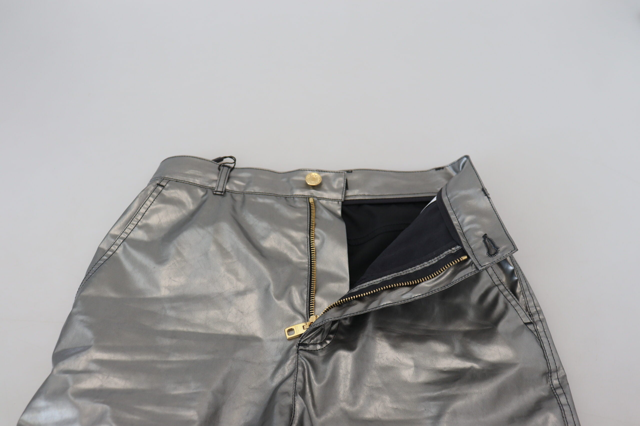 Metallic Silver High Waist Skinny Pants - ventzia