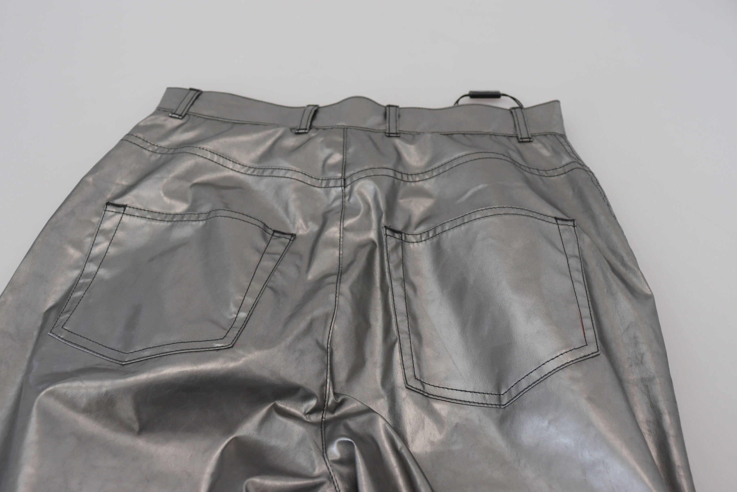 Metallic Silver High Waist Skinny Pants - ventzia