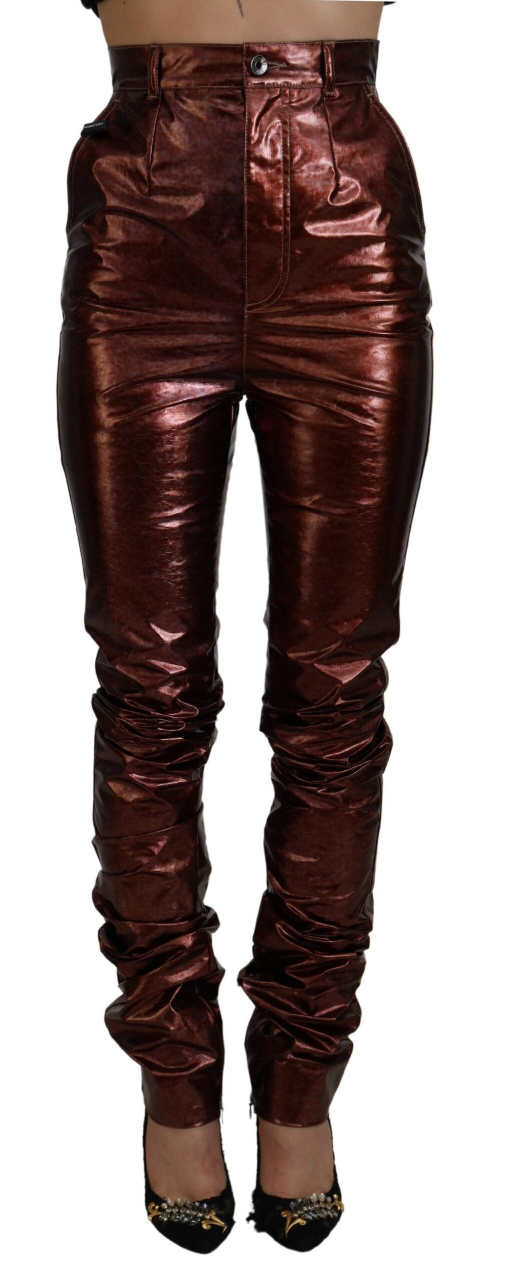 Metallic Bronze High Waist Skinny Jeans - ventzia