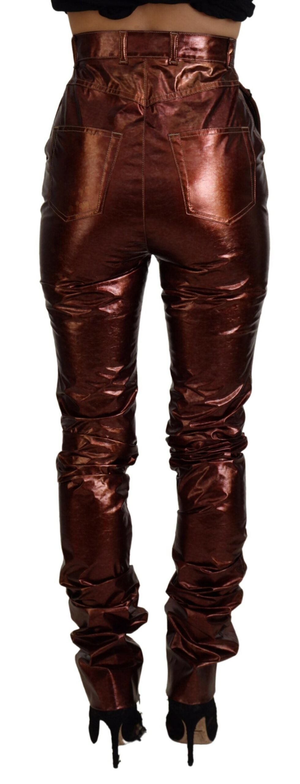 Metallic Bronze High Waist Skinny Jeans - ventzia
