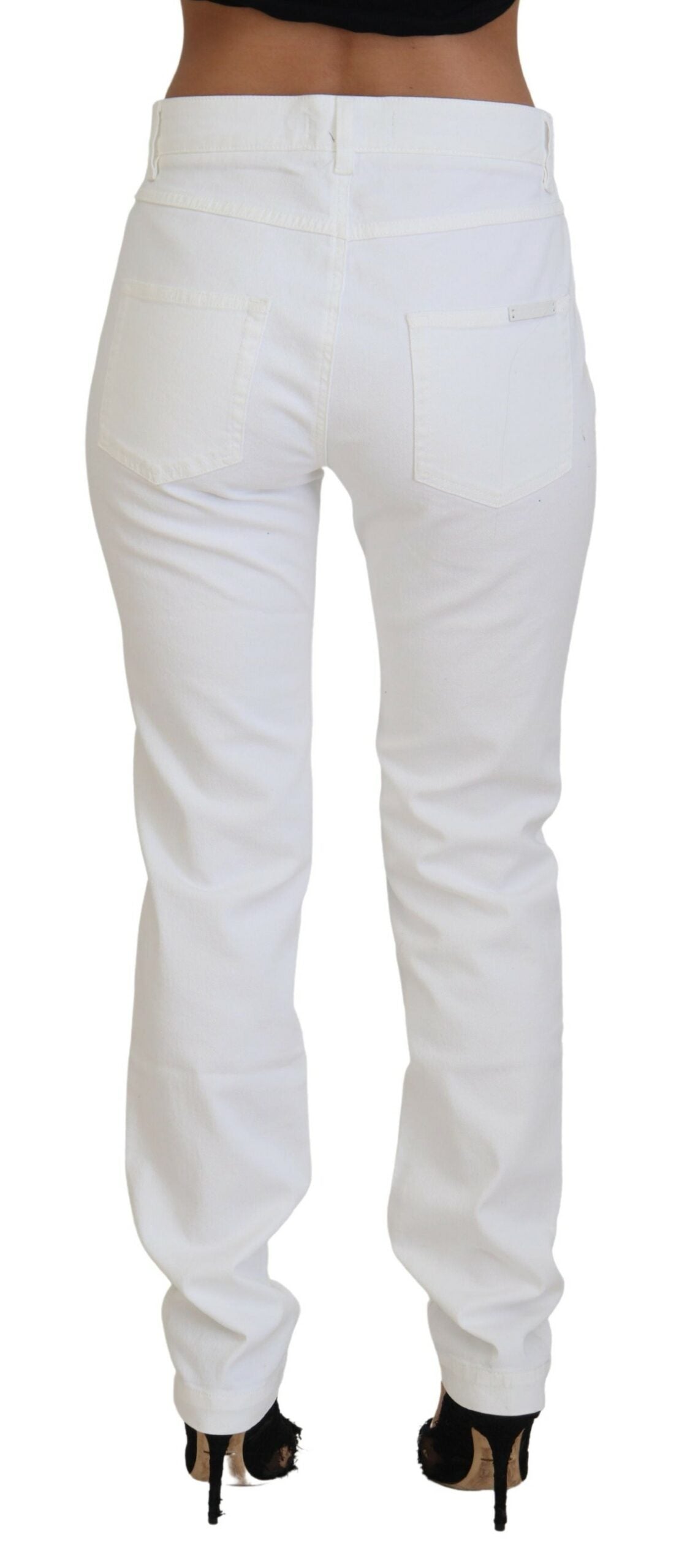 White Floral Embroidery Skinny Denim Jeans - ventzia