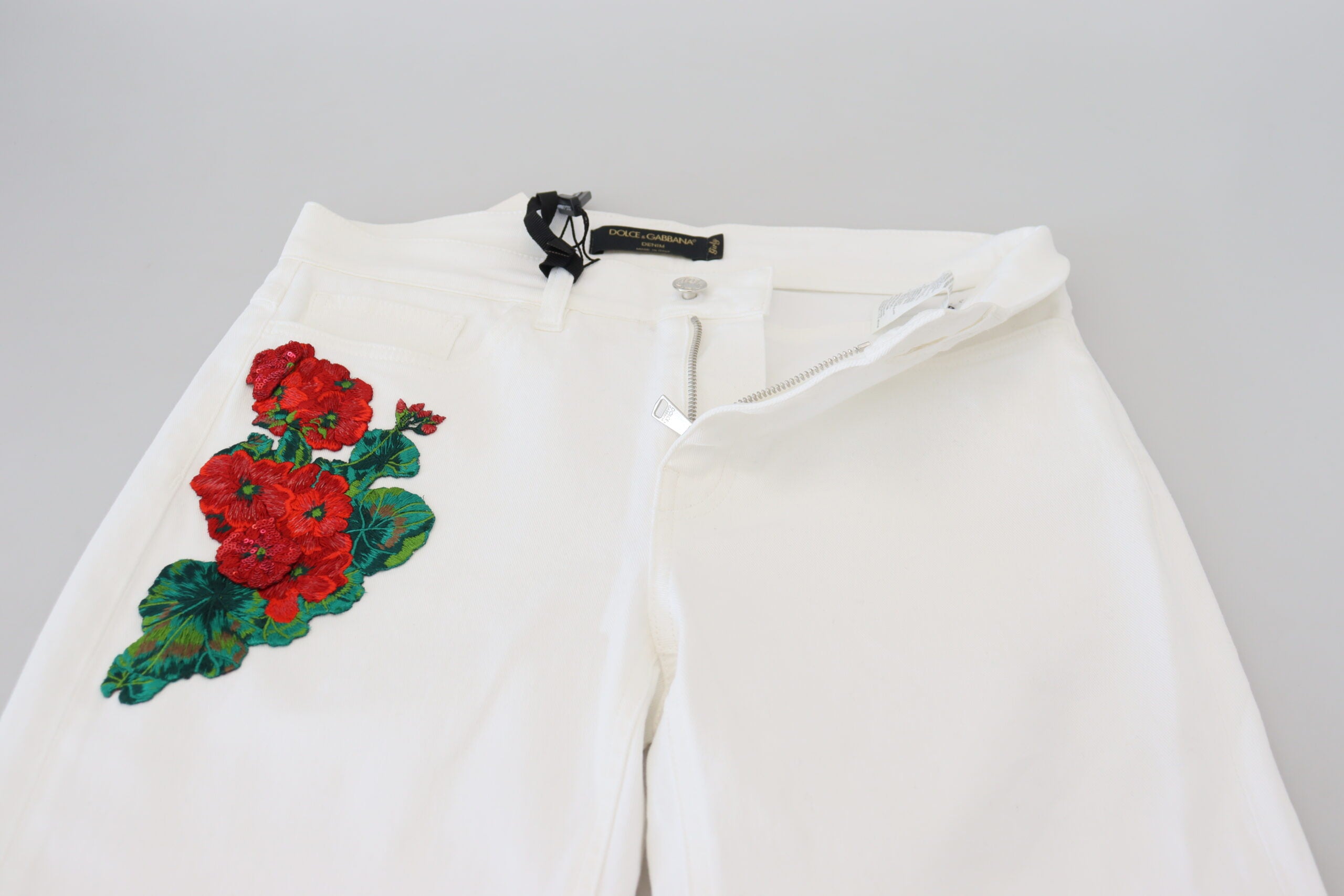White Floral Embroidery Skinny Denim Jeans - ventzia