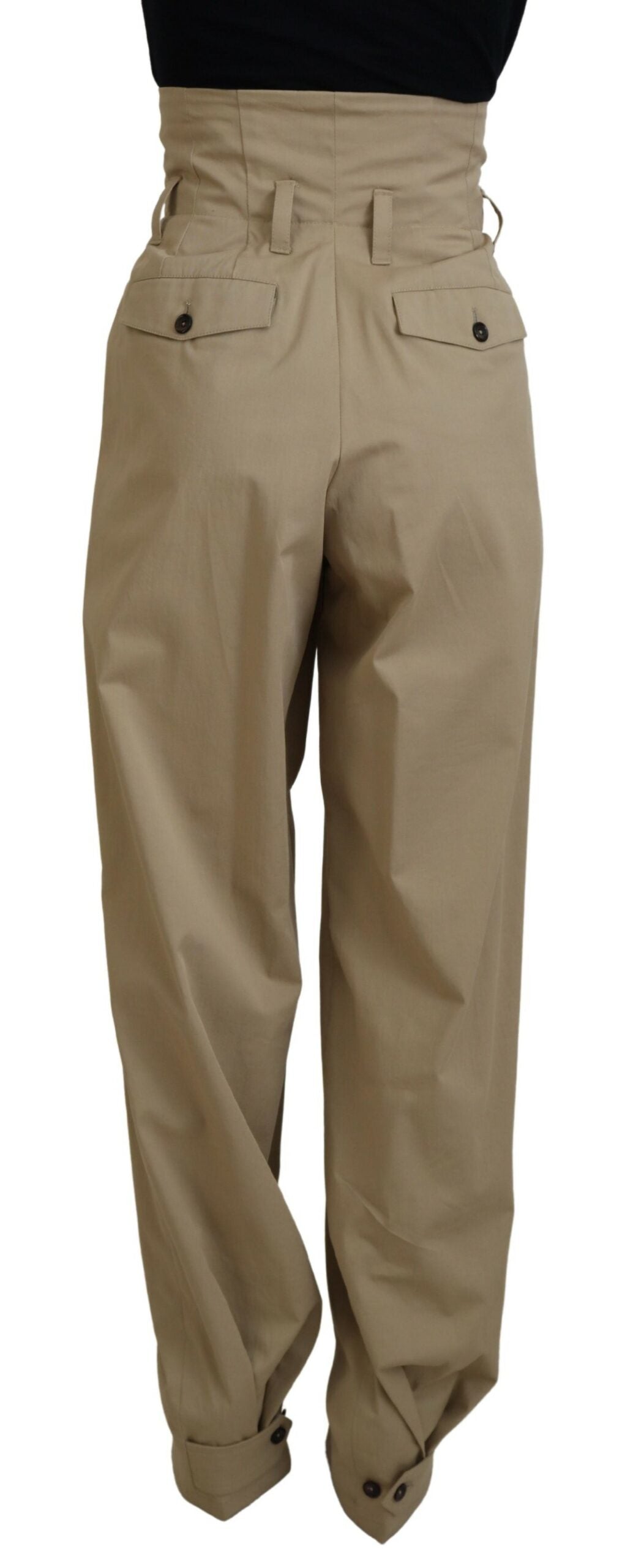 Brown Cotton High Waist Tapered Pants - ventzia