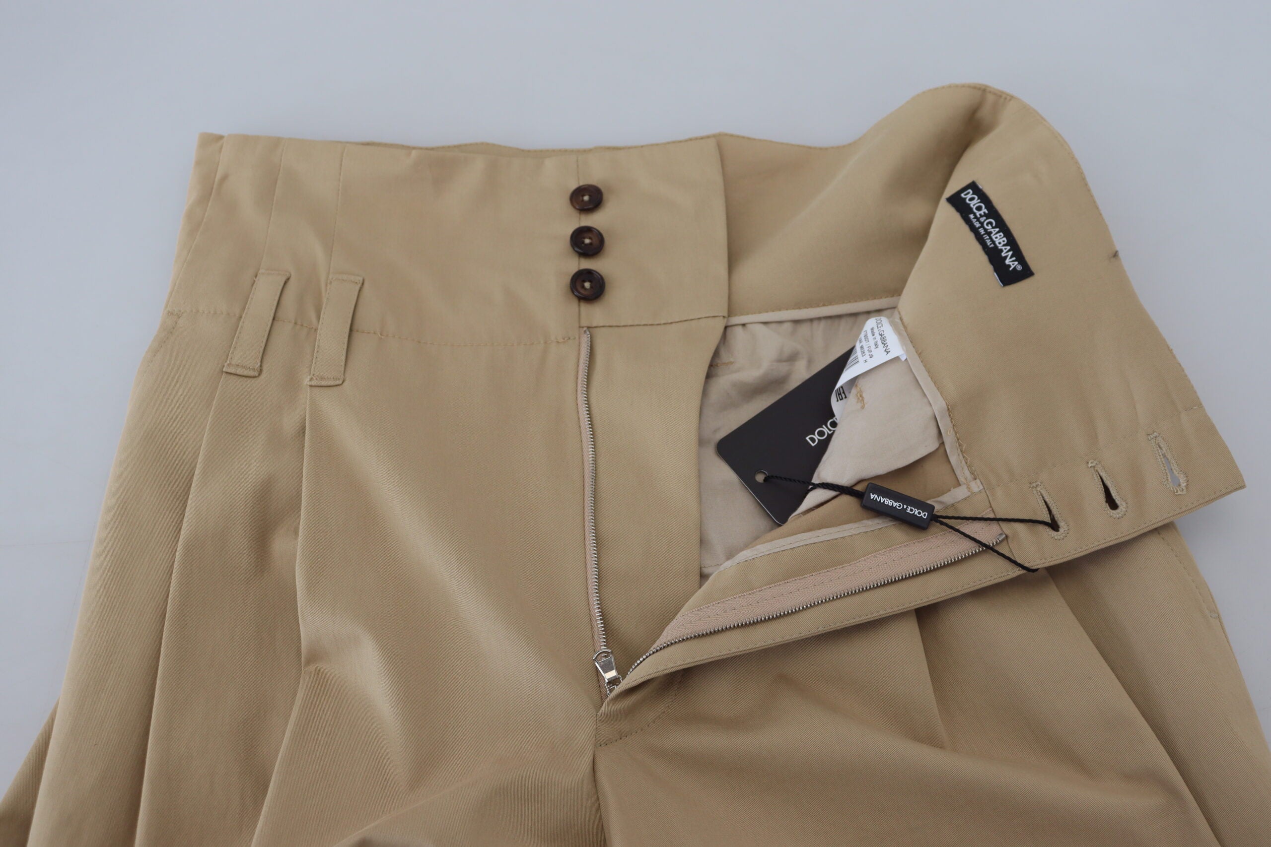 Brown Cotton High Waist Tapered Pants - ventzia