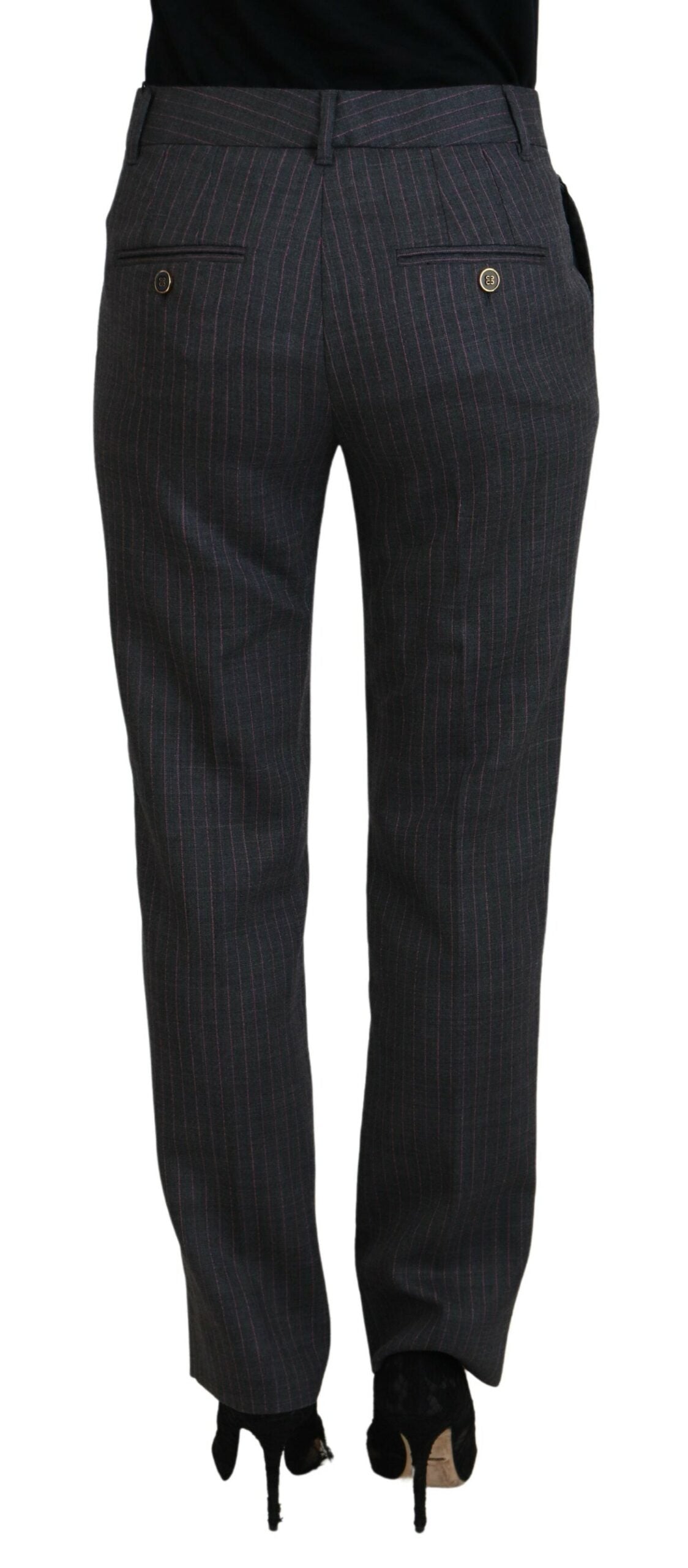 Gray Stripes Wool Tapered Women Pants - ventzia
