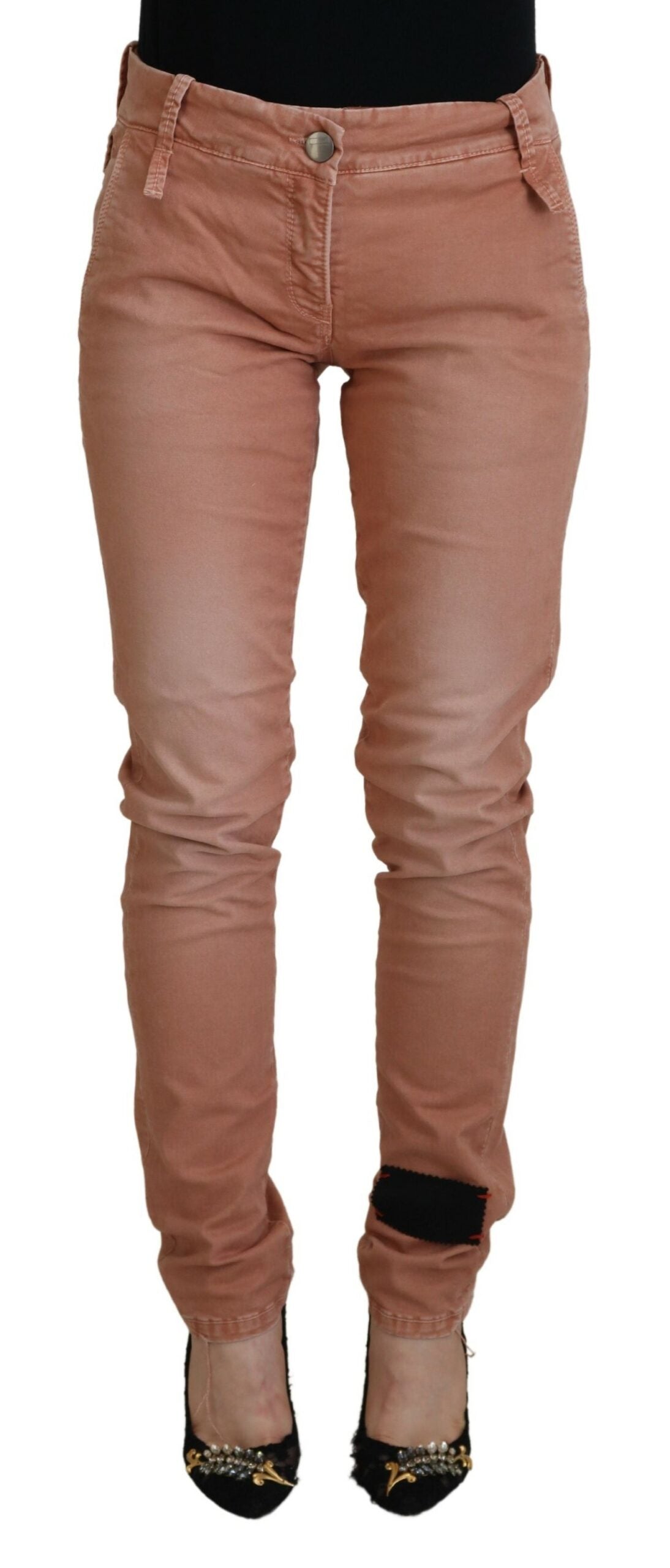 Pink Mid Waist Slim Fit Women Casual Pants - ventzia