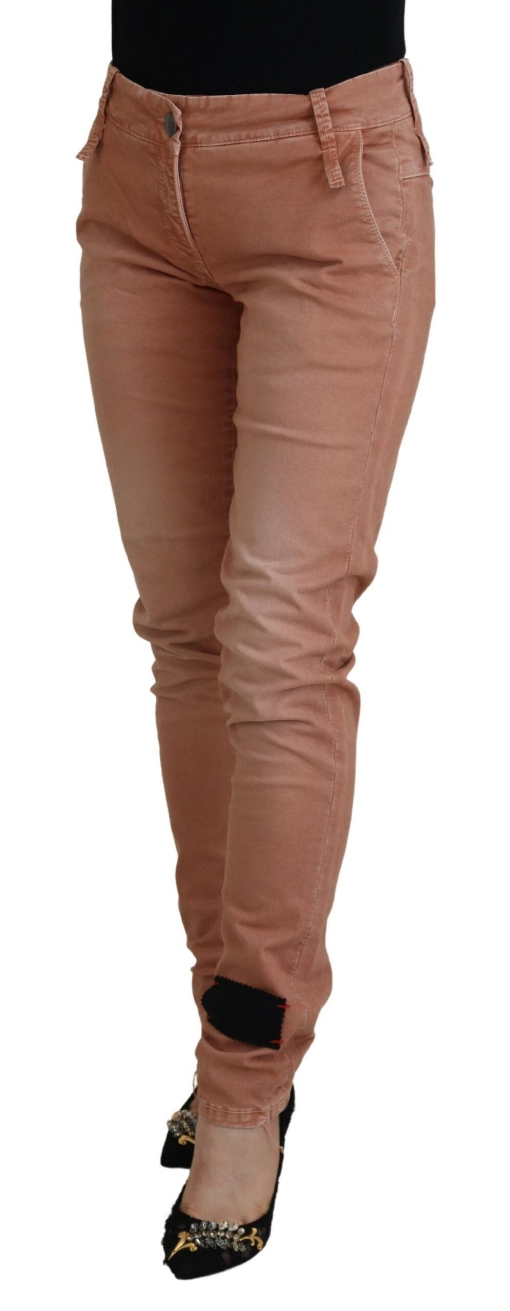 Pink Mid Waist Slim Fit Women Casual Pants - ventzia