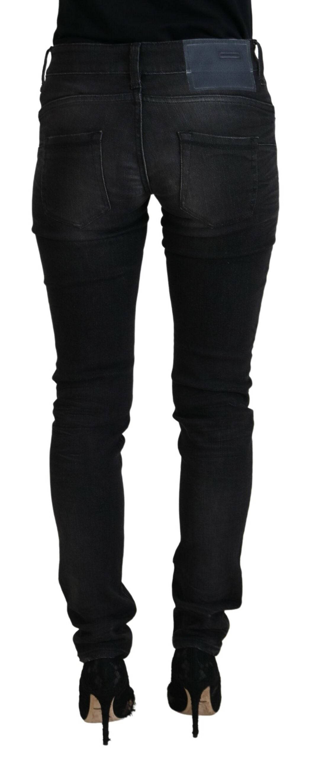 Black Cotton Low Waist Slim Fit Women Casual Denim Jeans - ventzia