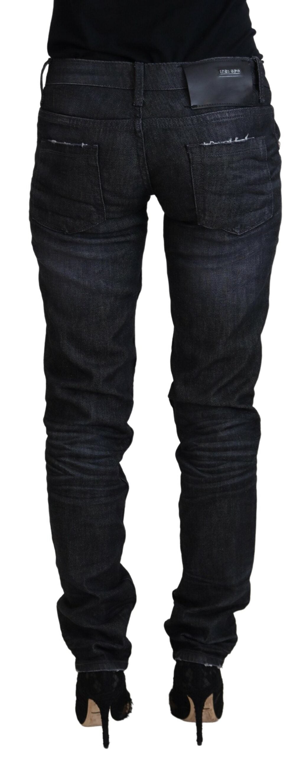 Black Cotton Low Waist Slim Fit Women Casual Denim Jeans - ventzia