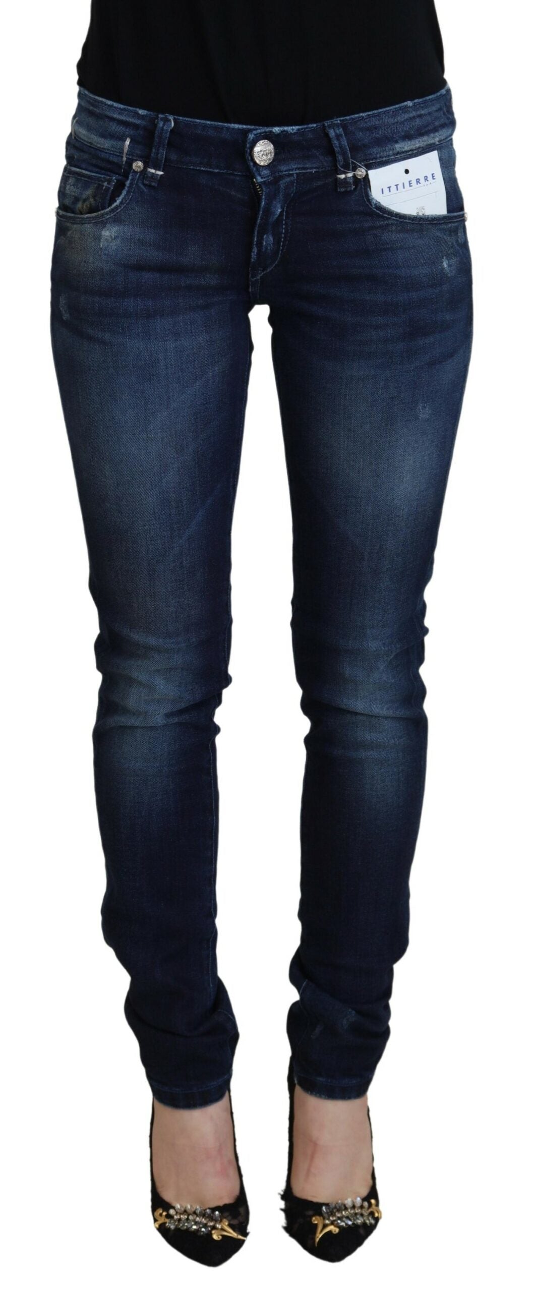 Blue Cotton Low Waist Slim Fit Women Casual Denim Jeans - ventzia