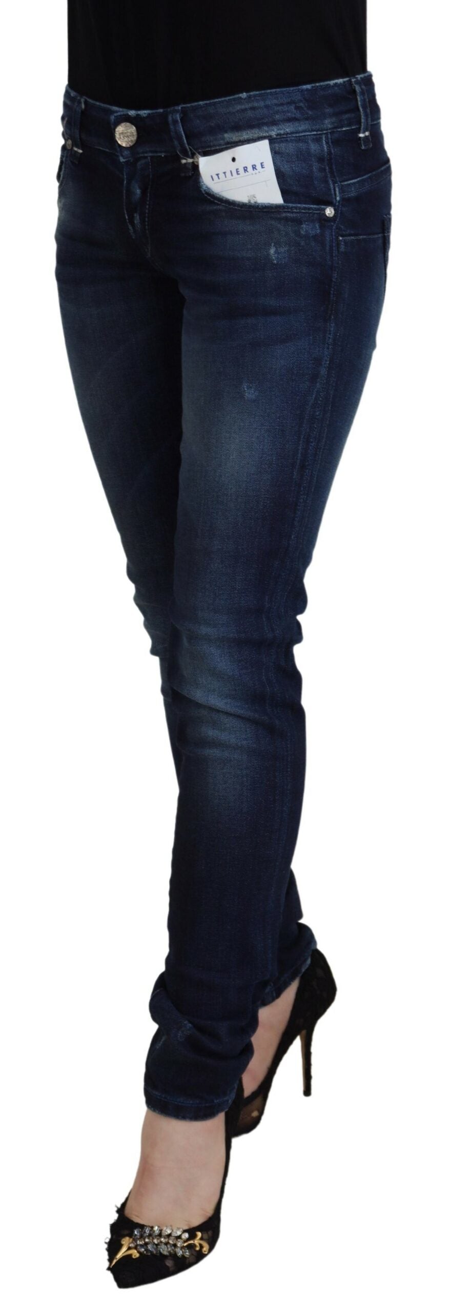 Blue Cotton Low Waist Slim Fit Women Casual Denim Jeans - ventzia