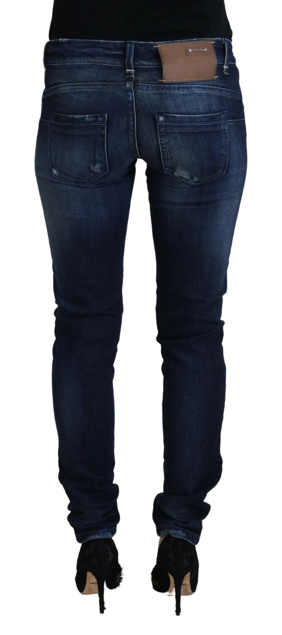 Blue Cotton Low Waist Slim Fit Women Casual Denim Jeans - ventzia