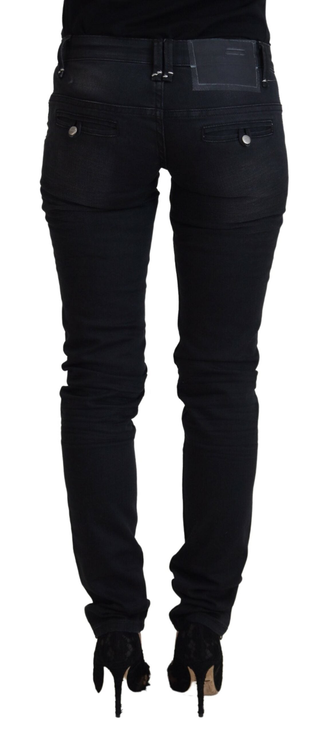 Black Washed Cotton Skinny Women Casual Denim Jeans - ventzia